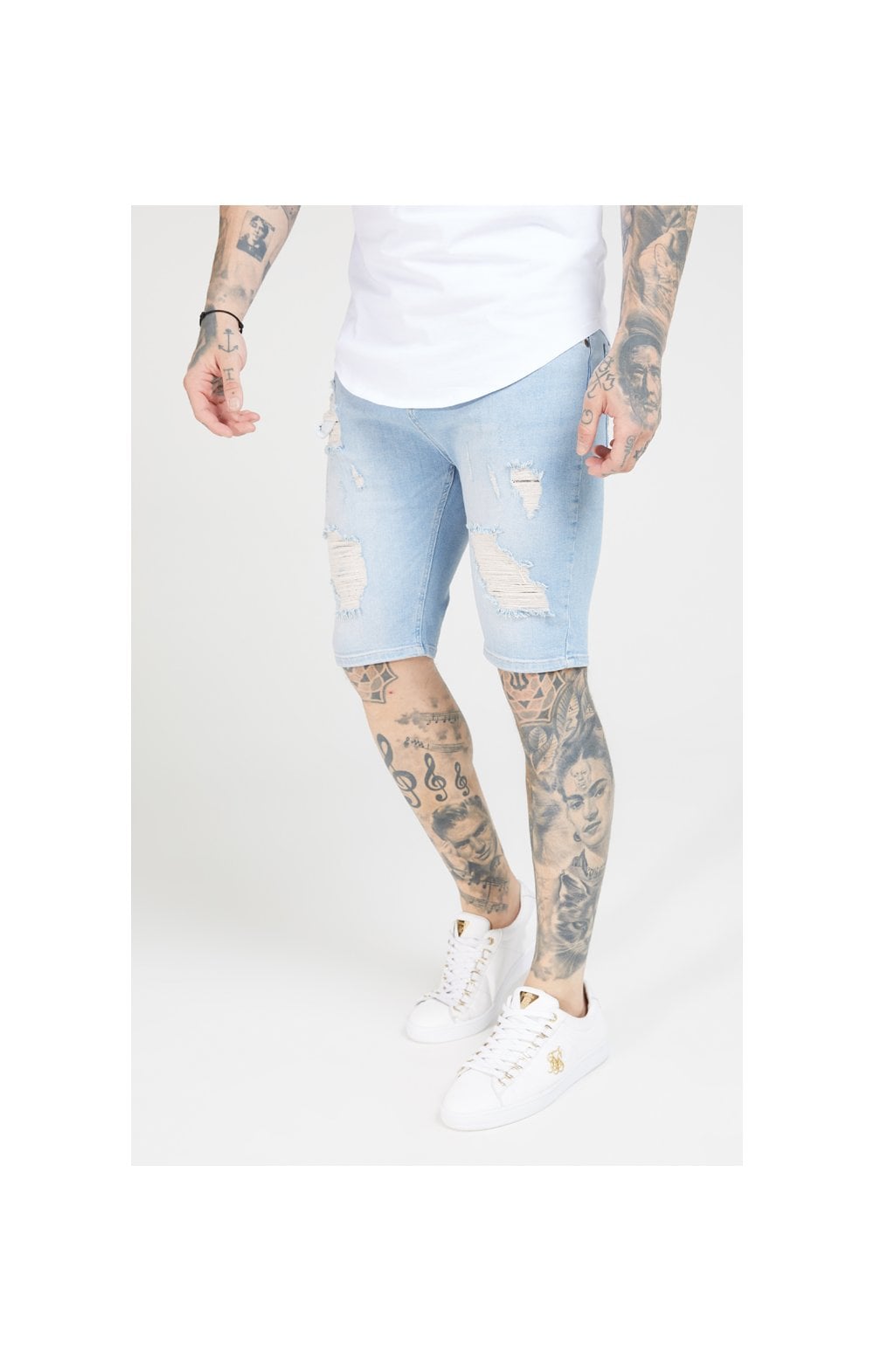 Load image into Gallery viewer, SikSilk Distressed Skinny Shorts – Light Wash