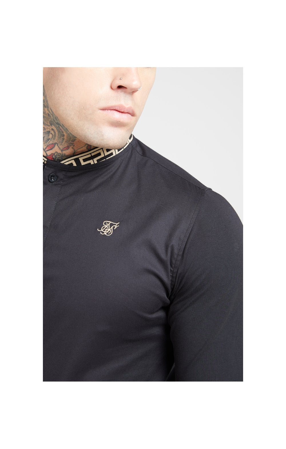 Load image into Gallery viewer, SikSilk L/S Tape Collar Shirt - Black &amp; Gold (1)