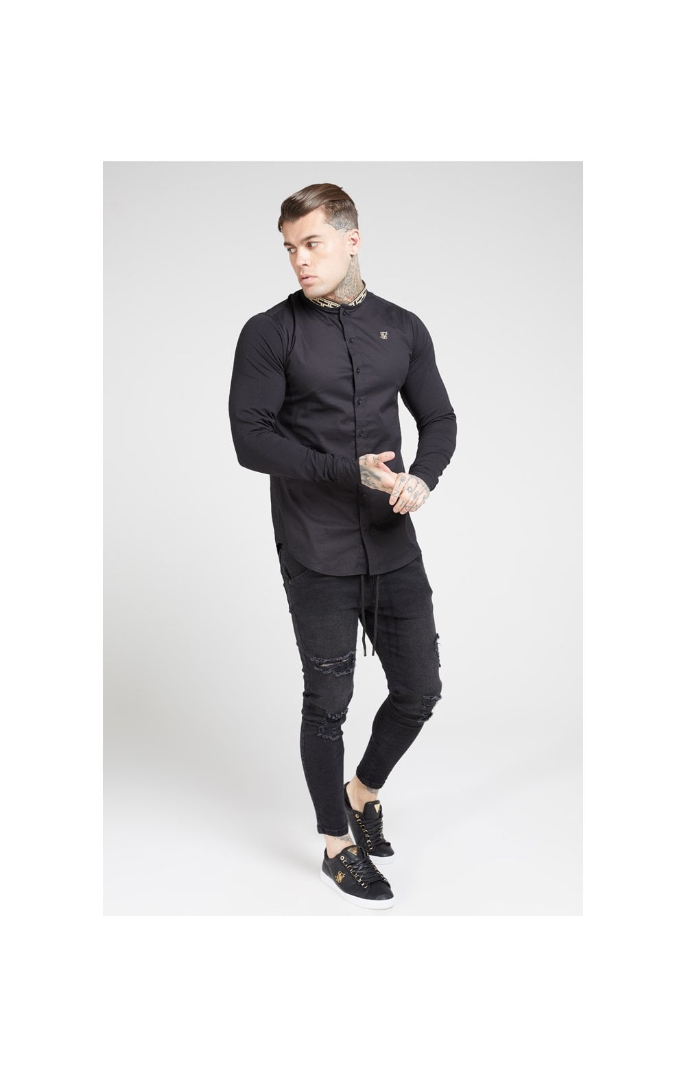 Load image into Gallery viewer, SikSilk L/S Tape Collar Shirt - Black &amp; Gold (4)
