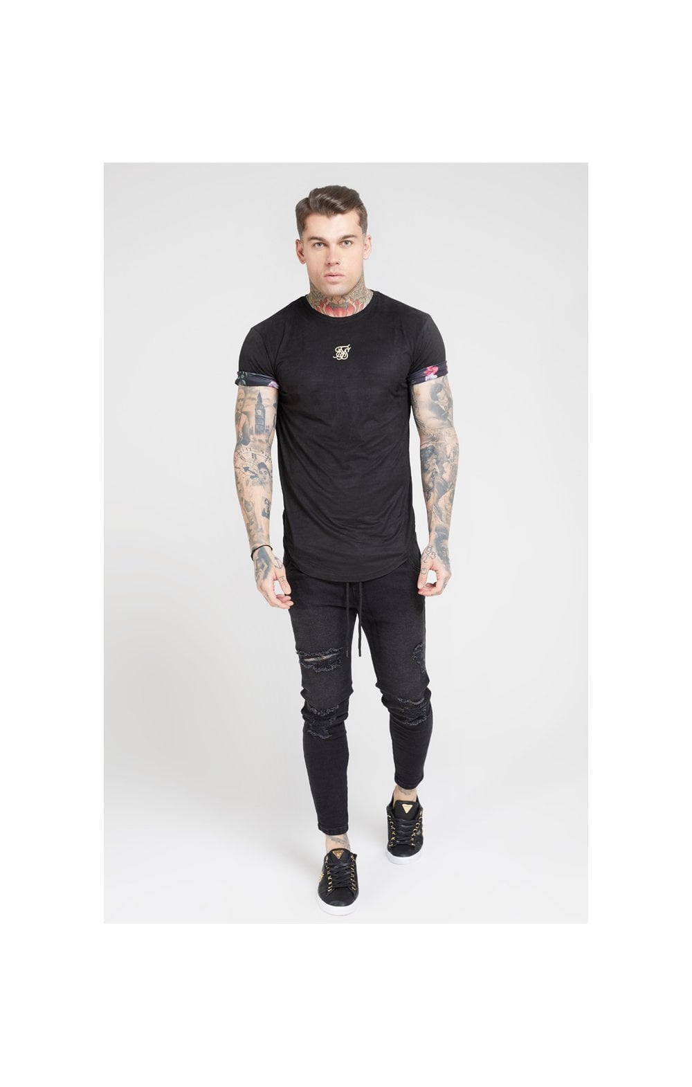Load image into Gallery viewer, SikSilk S/S Roll Sleeve Tee – Black &amp; Oil Paint (3)