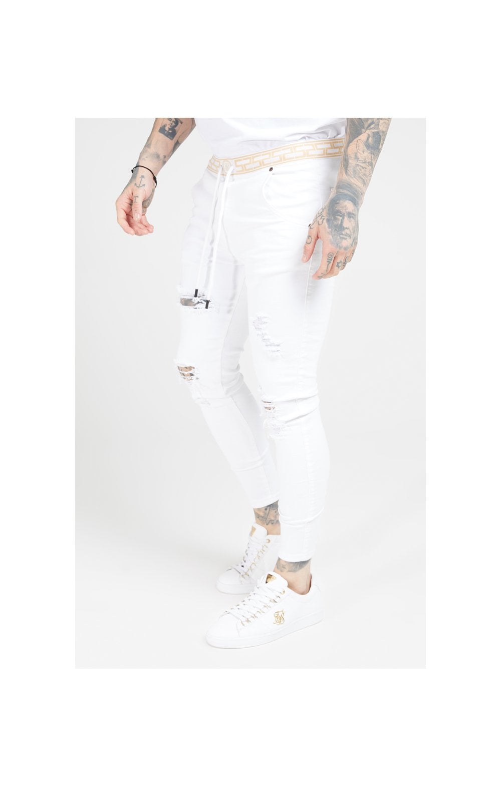 Load image into Gallery viewer, SikSilk Skinny Distressed Denims – White (1)