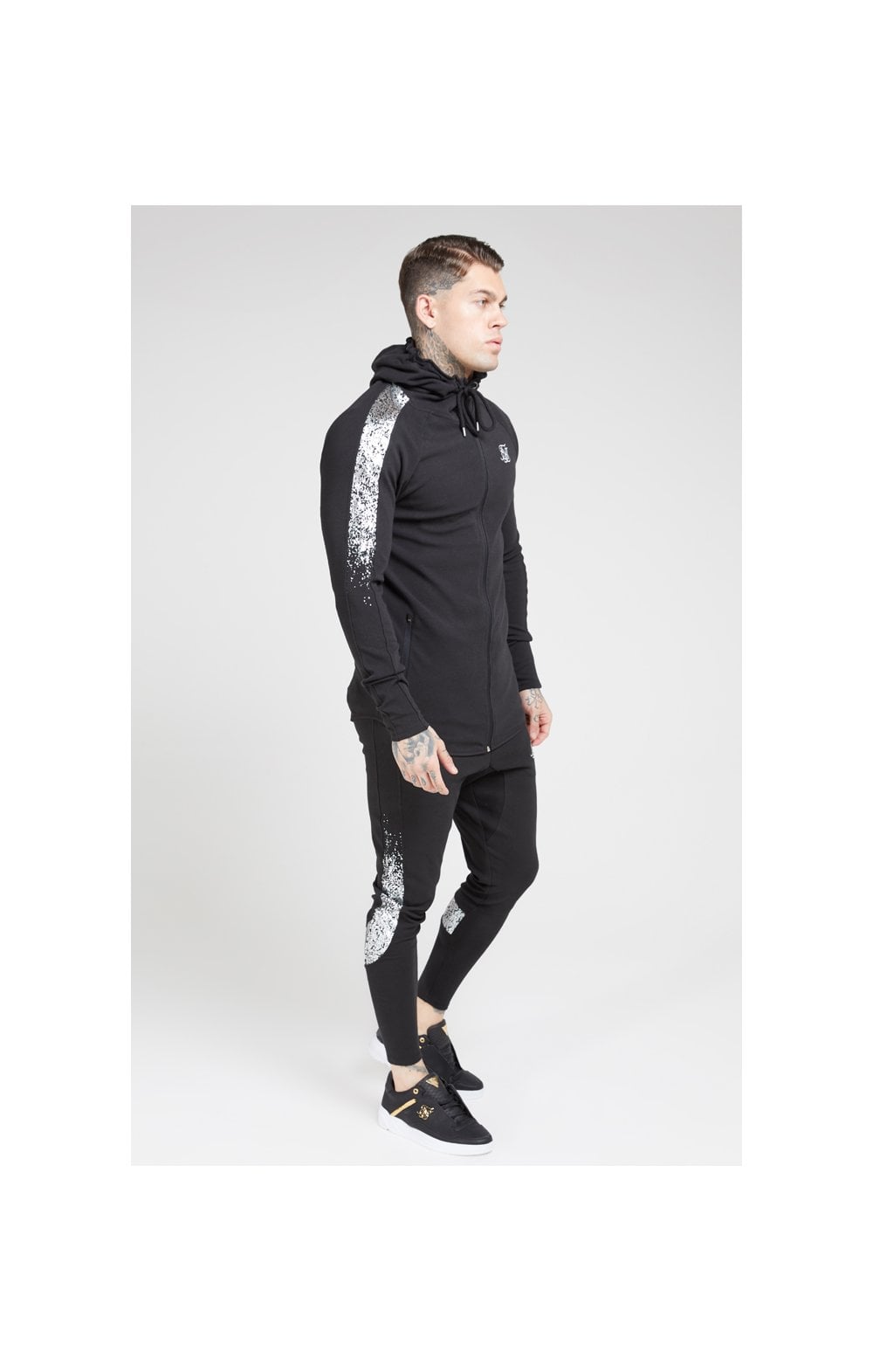 Load image into Gallery viewer, SikSilk Fade Panel Zip Through Hoodie – Black &amp; Silver (2)