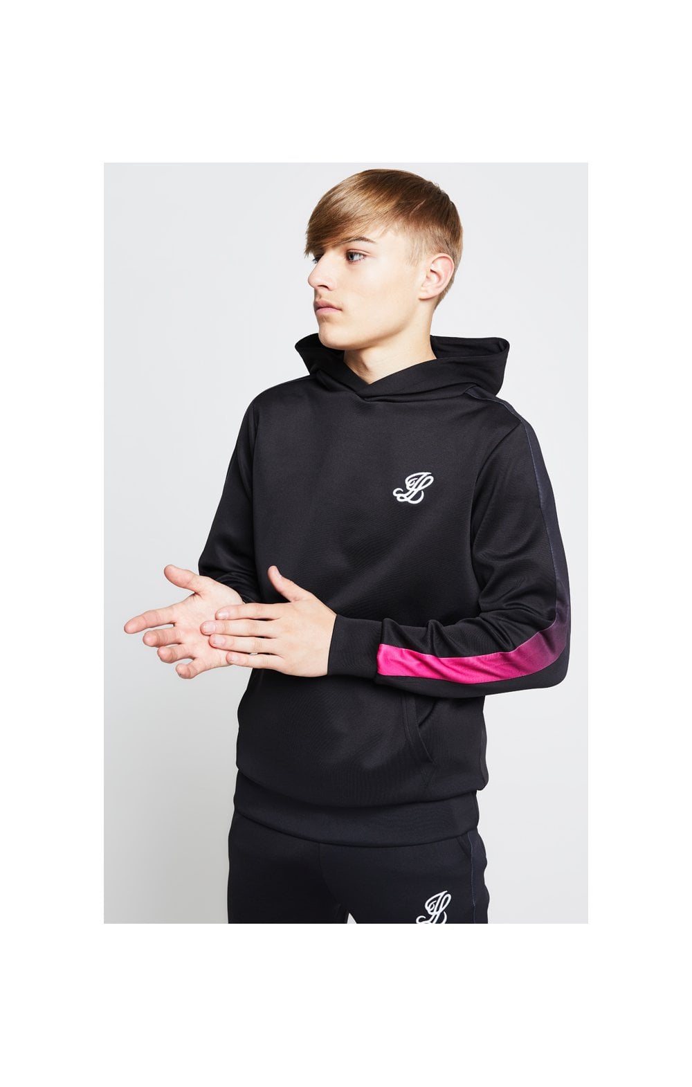 Load image into Gallery viewer, Illusive London Fade Panel Overhead Hoodie - Black &amp; Pink