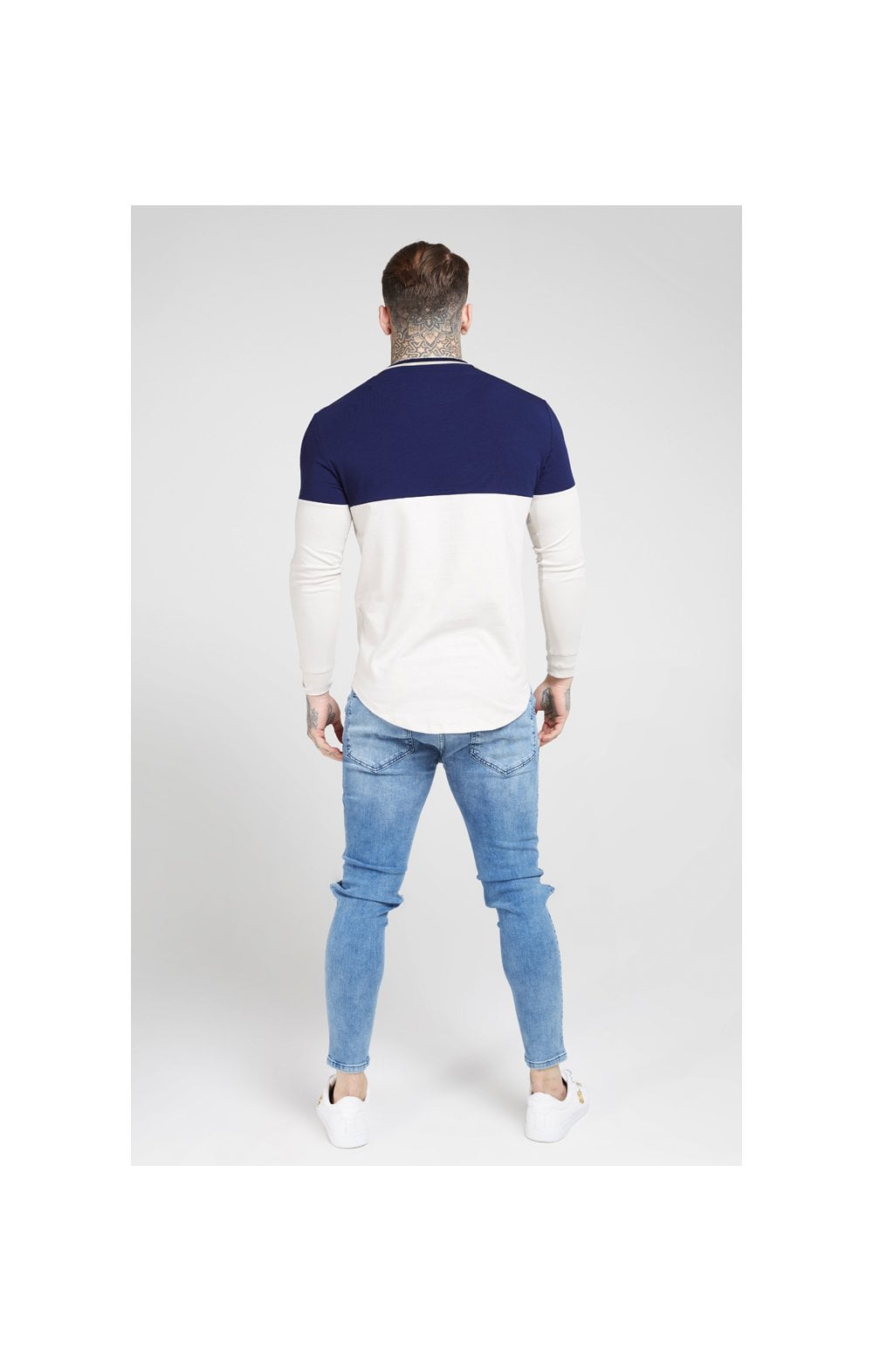 Load image into Gallery viewer, SikSilk L/S Chain Cartel Rib Tape Gym Tee - Navy &amp; Stone (4)