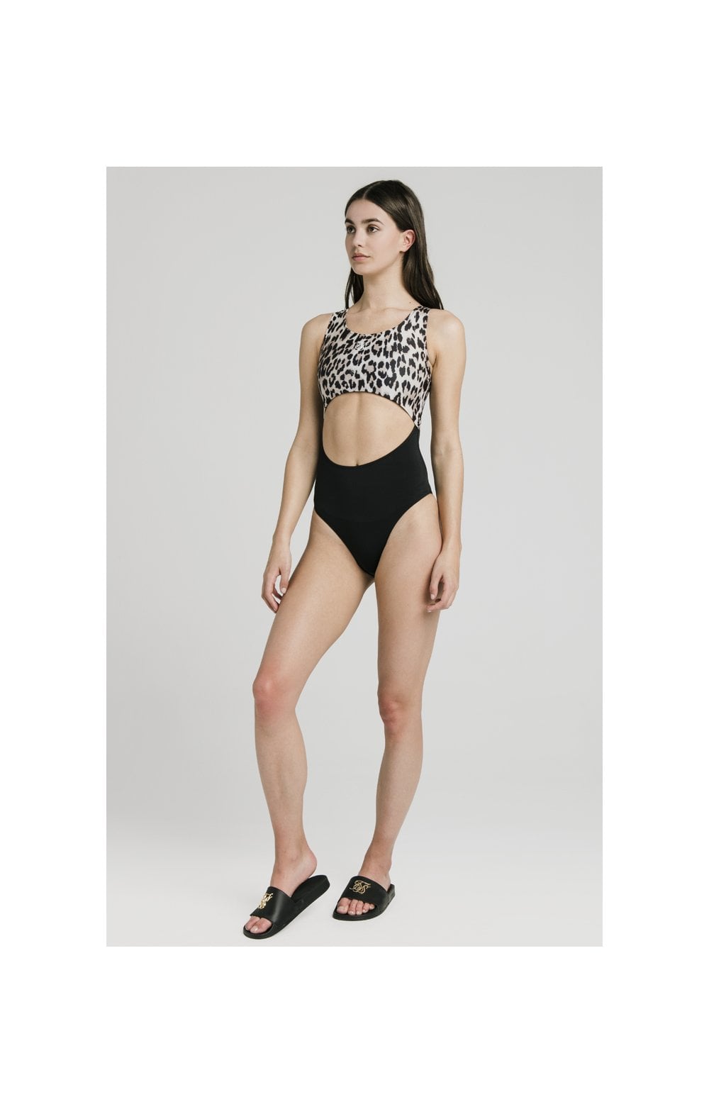 Load image into Gallery viewer, SikSilk Cut Out Swimsuit – Black &amp; Leopard (3)
