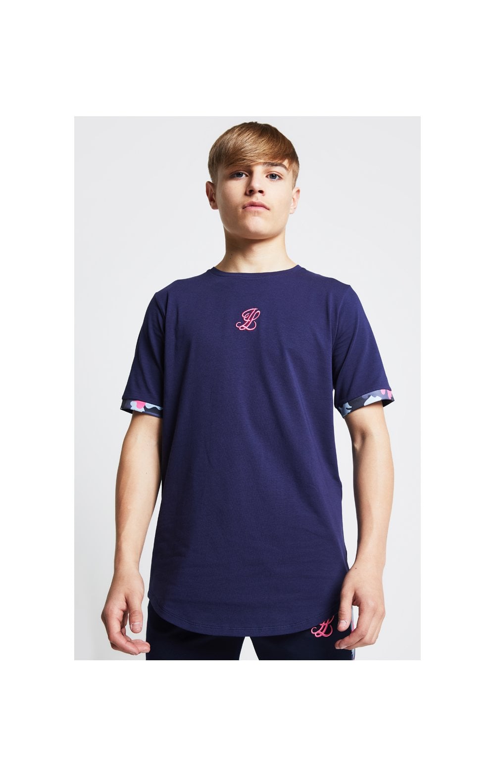 Load image into Gallery viewer, Illusive London Contrast Cuff Tee – Navy &amp; Neon Pink Camo (1)