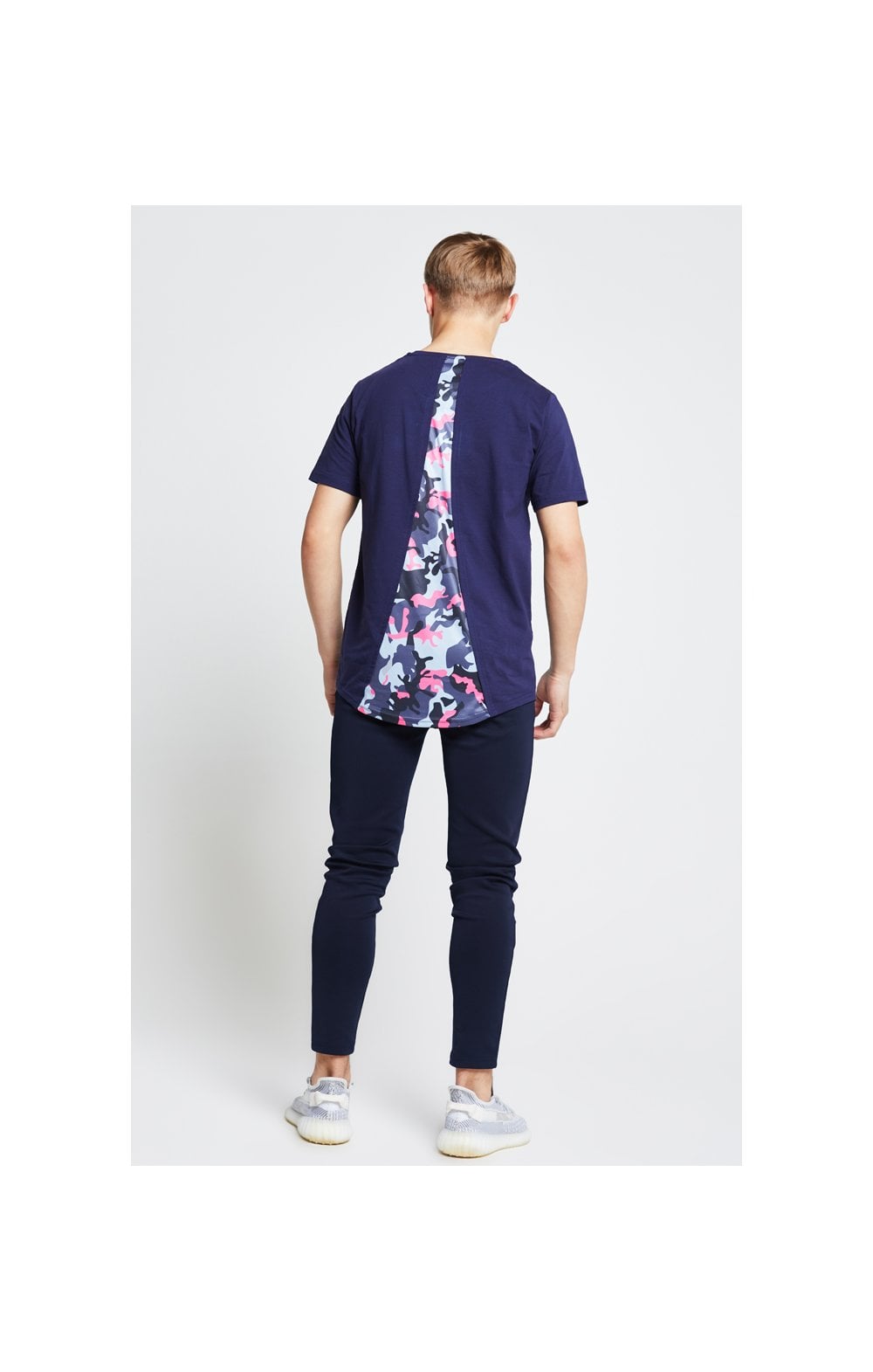 Load image into Gallery viewer, Illusive London Racer Back Tee – Navy &amp; Neon Pink Camo (5)