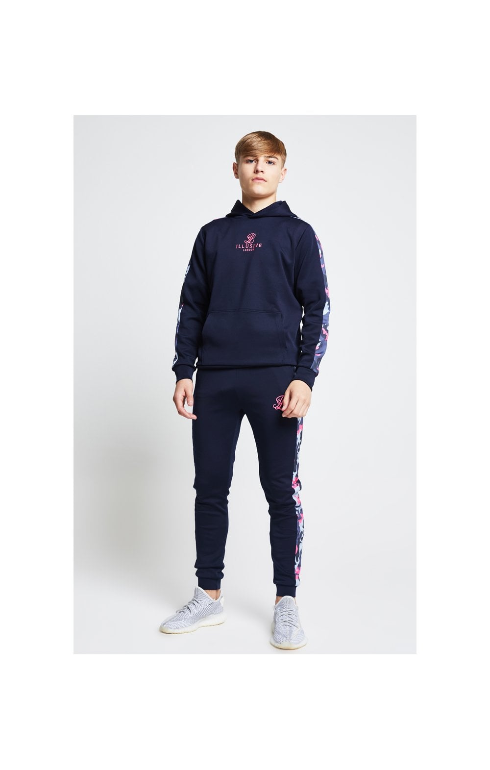 Load image into Gallery viewer, Illusive London Panelled Overhead Hoodie - Navy &amp; Neon Pink Camo (5)