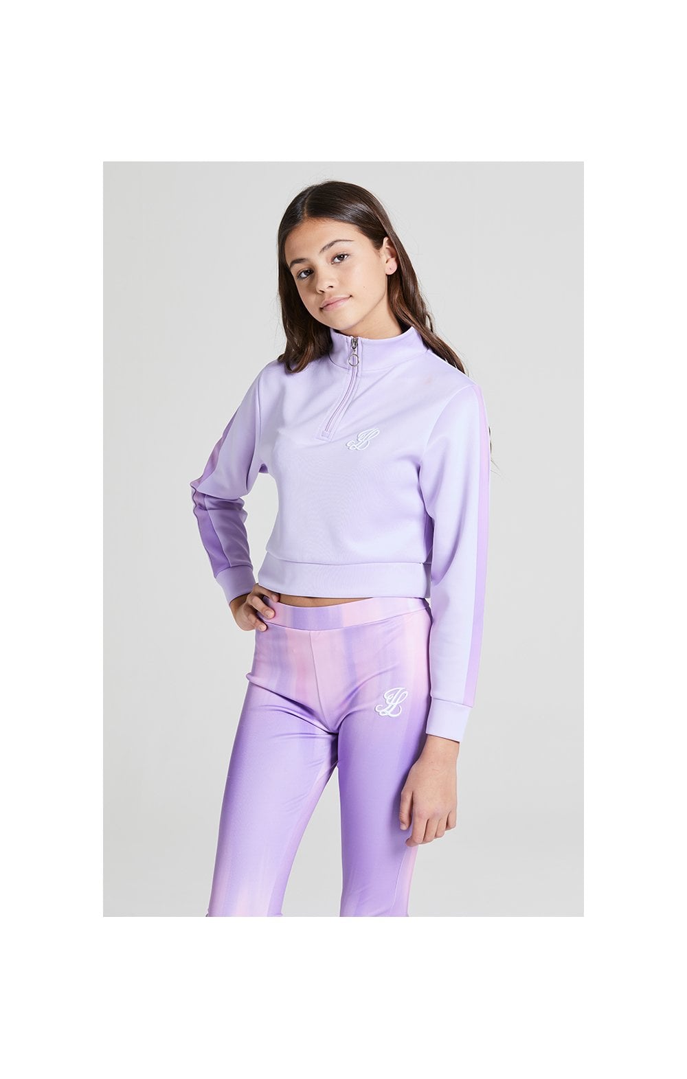Load image into Gallery viewer, Girls Illusive Lavender Cropped 1/4 Zip Hoodie (1)