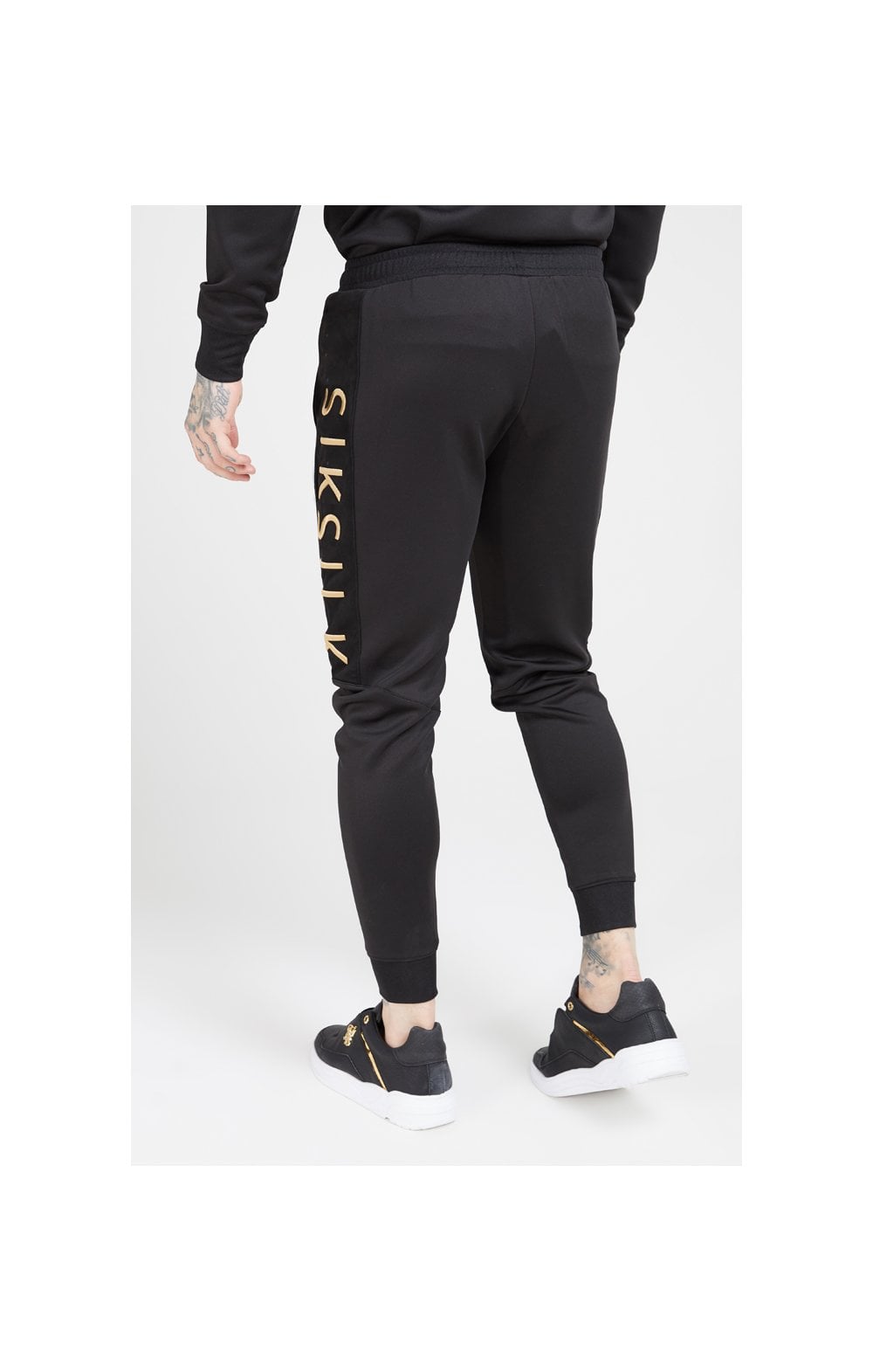 Load image into Gallery viewer, SikSilk Fitted Panel Cuff Pants – Black &amp; Gold (2)