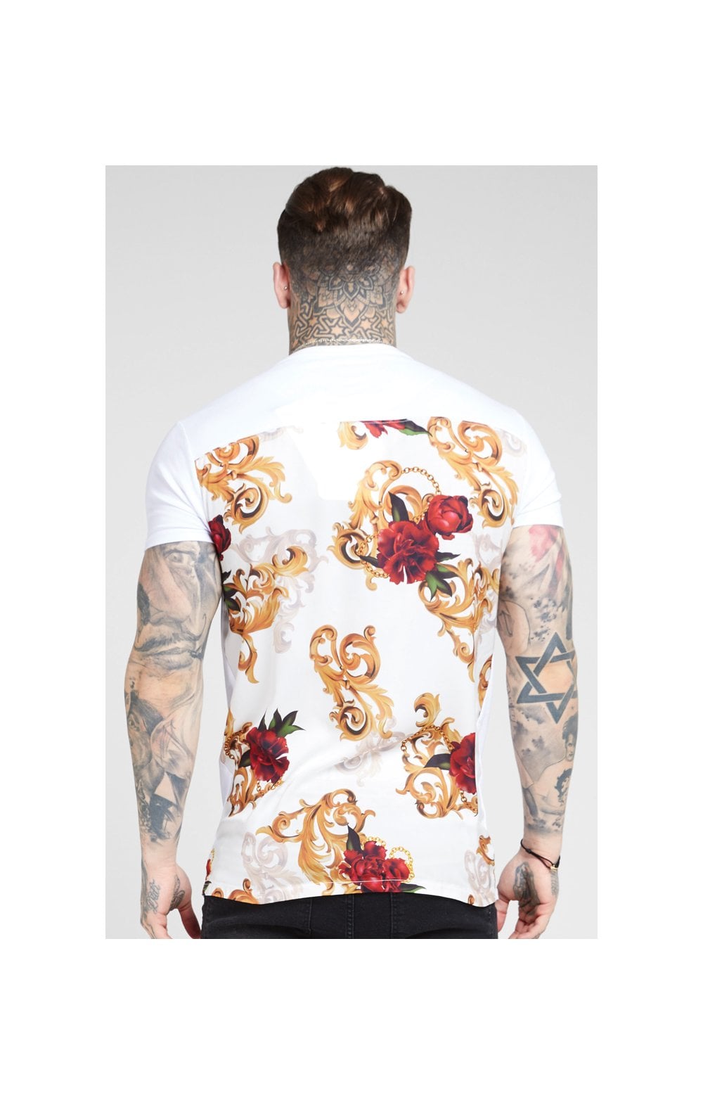 Load image into Gallery viewer, SikSilk S/S Reverse Collar Tee – White &amp; Floral Elegance (4)