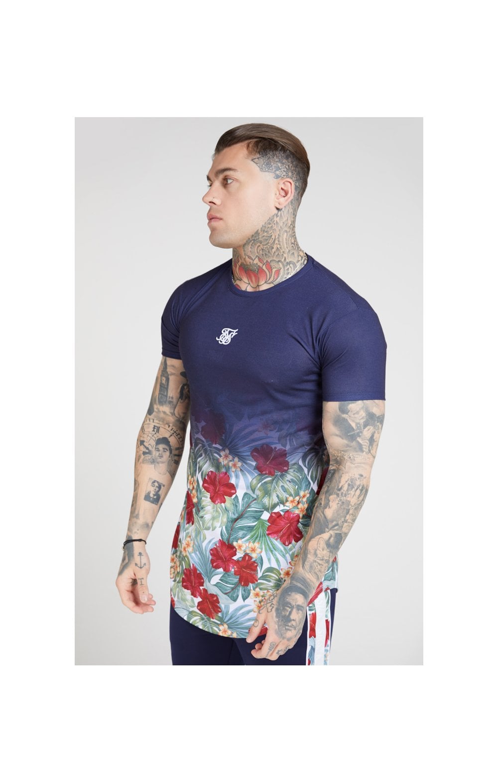 Load image into Gallery viewer, SikSilk S/S Curved Hem Fade Tee – Navy (1)