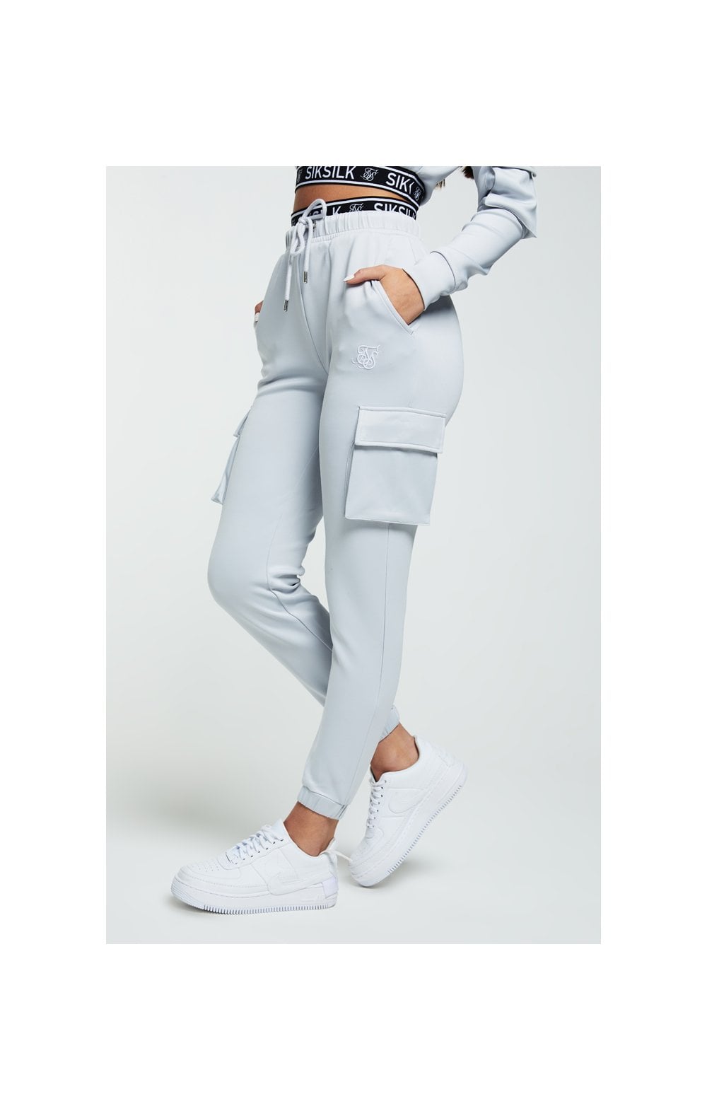 Load image into Gallery viewer, SikSilk Cargo Pocket Joggers - Grey &amp; White