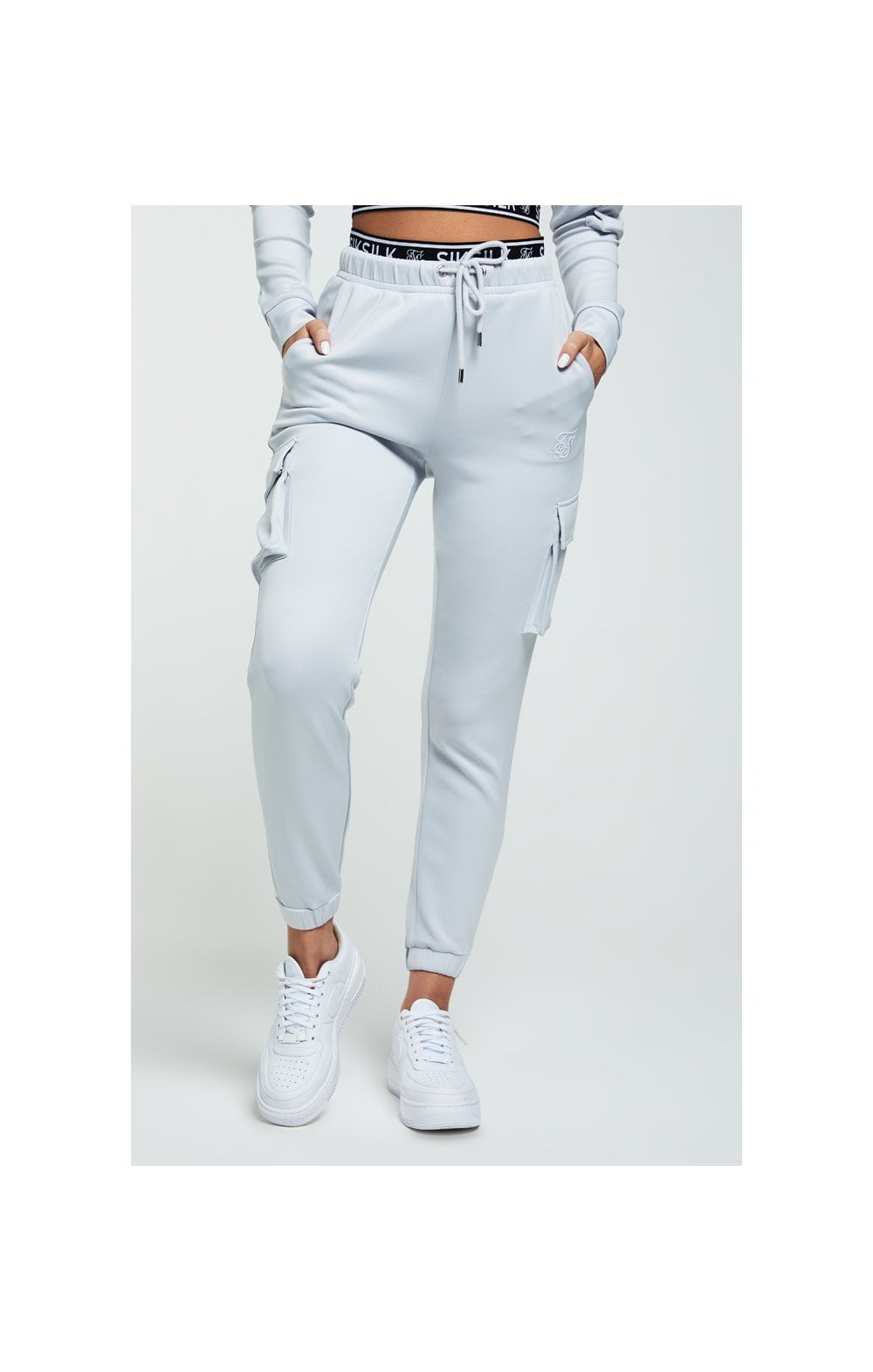 Load image into Gallery viewer, SikSilk Cargo Pocket Joggers - Grey &amp; White (1)