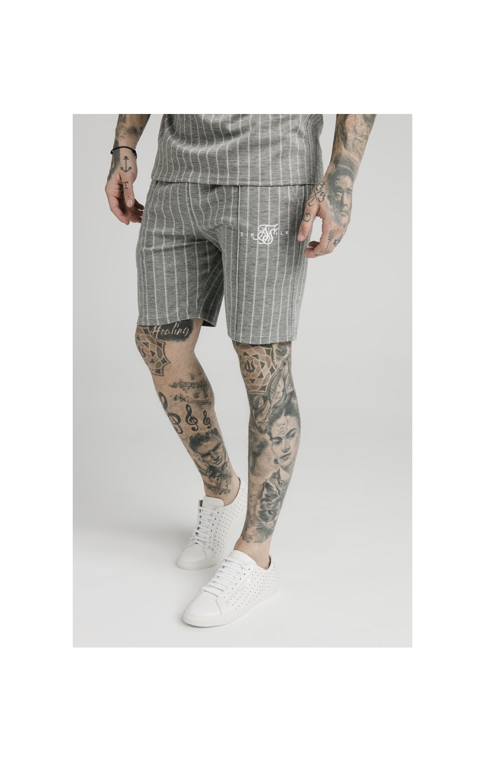 Load image into Gallery viewer, SikSilk Pleated Smart Shorts – Grey Pin Stripe