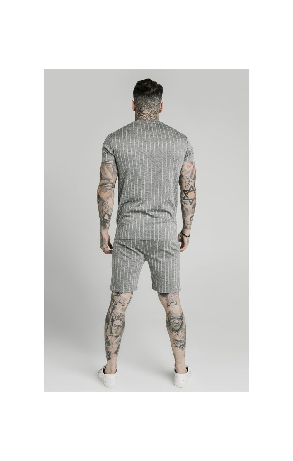 Load image into Gallery viewer, SikSilk Pleated Smart Shorts – Grey Pin Stripe (4)