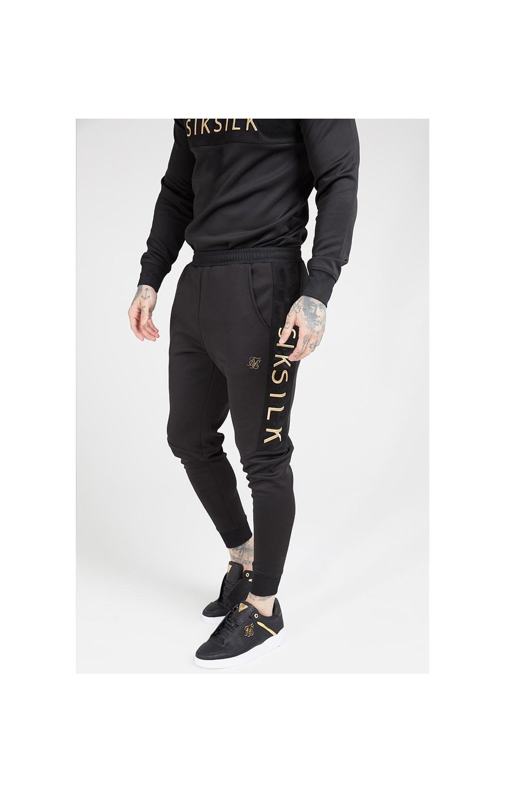 Load image into Gallery viewer, SikSilk Fitted Panel Cuff Pants – Black &amp; Gold