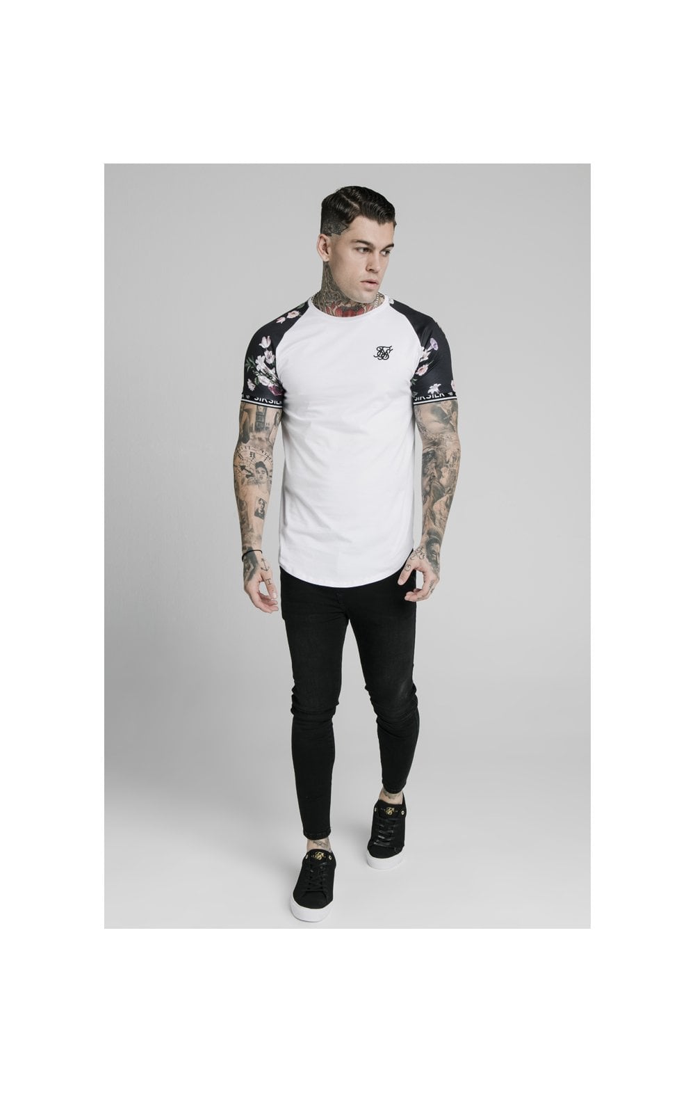 Load image into Gallery viewer, SikSilk S/S Prestige Floral Inset Tech Tee - White (2)