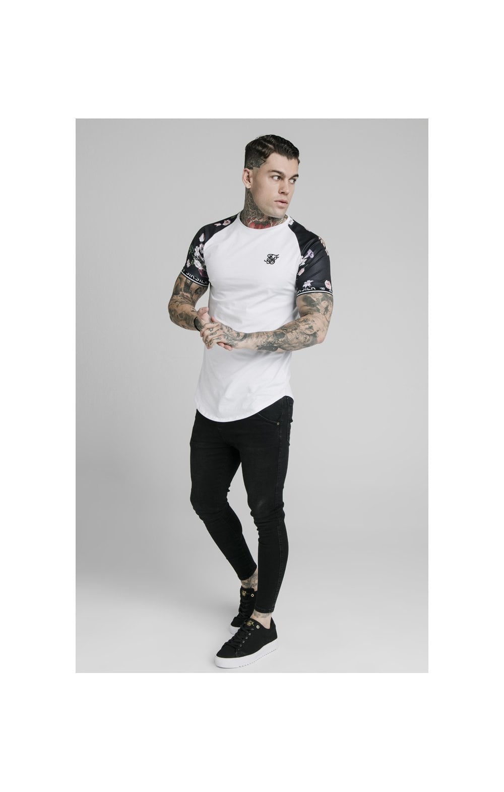 Load image into Gallery viewer, SikSilk S/S Prestige Floral Inset Tech Tee - White