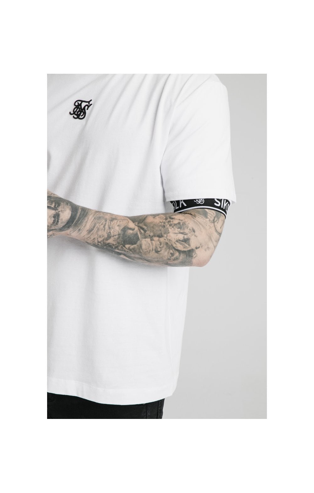 Load image into Gallery viewer, SikSilk S/S Inset Cuff Essential Tee - White (1)