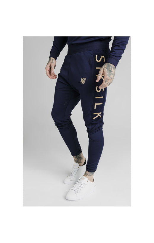 SikSilk Fitted Panel Cuff Pants - Navy Eclipse
