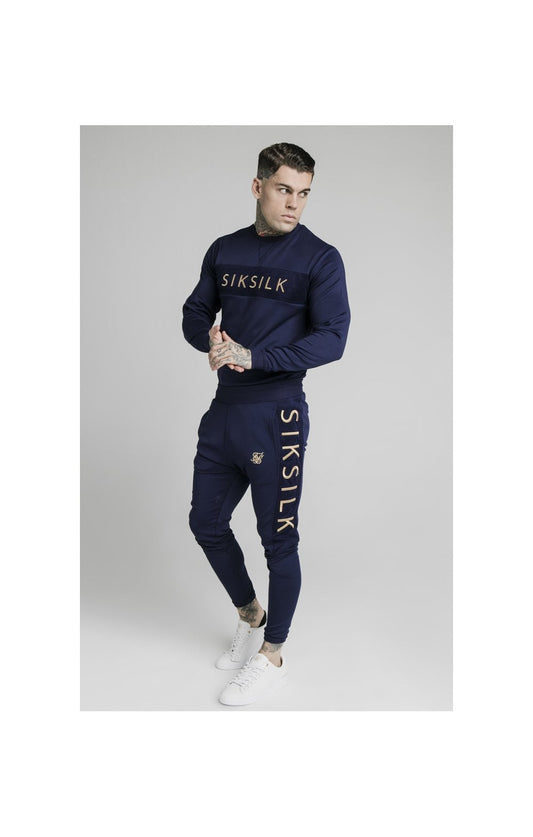 SikSilk Fitted Panel Cuff Pants - Navy Eclipse