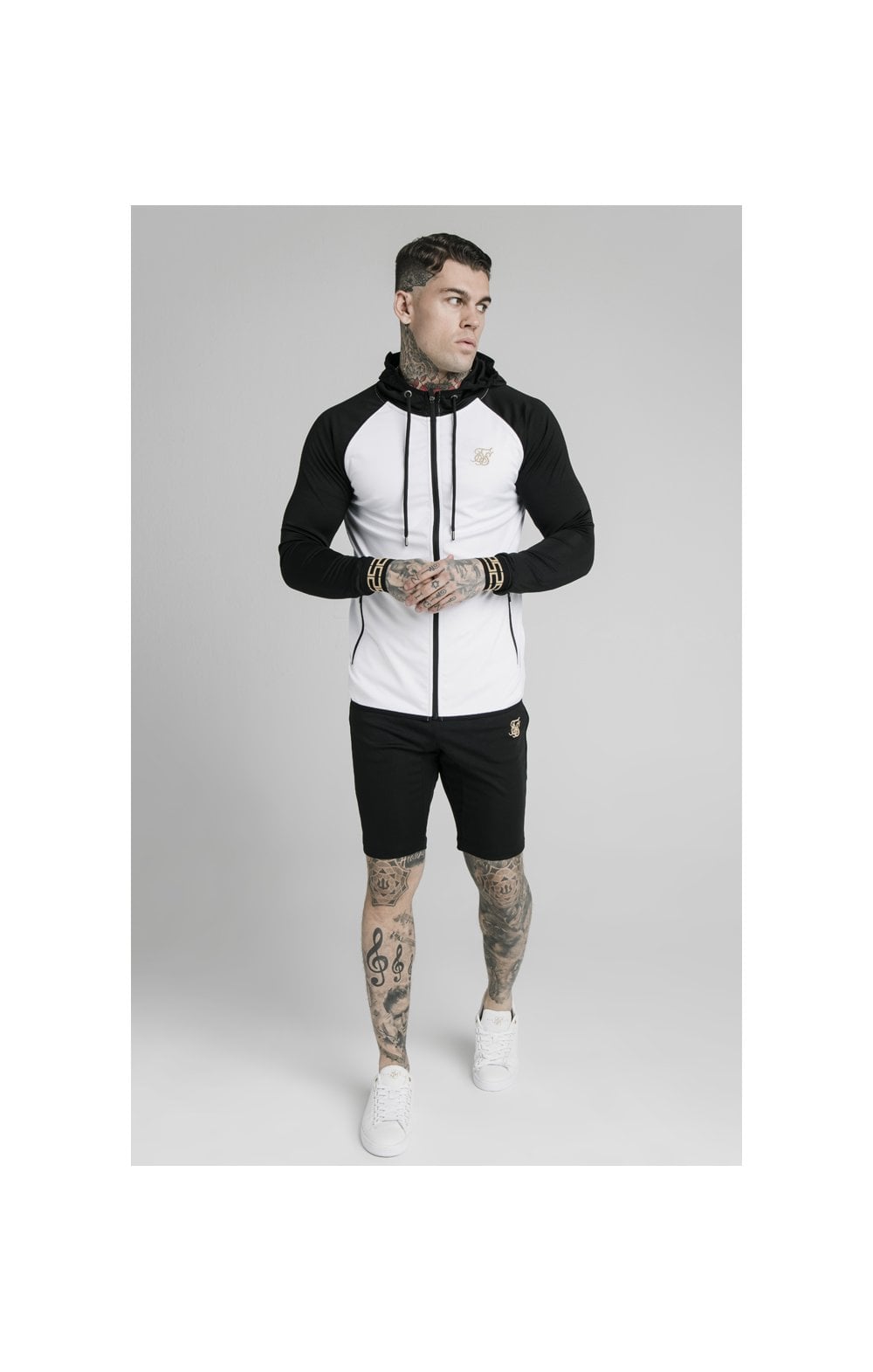 Load image into Gallery viewer, SikSilk Contrast Scope Zip Through Hoodie - Black &amp; White