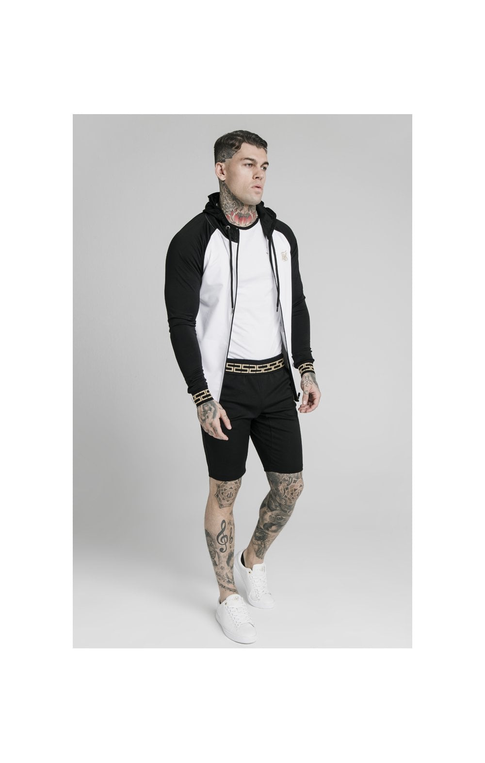 Load image into Gallery viewer, SikSilk Contrast Scope Zip Through Hoodie - Black &amp; White (2)