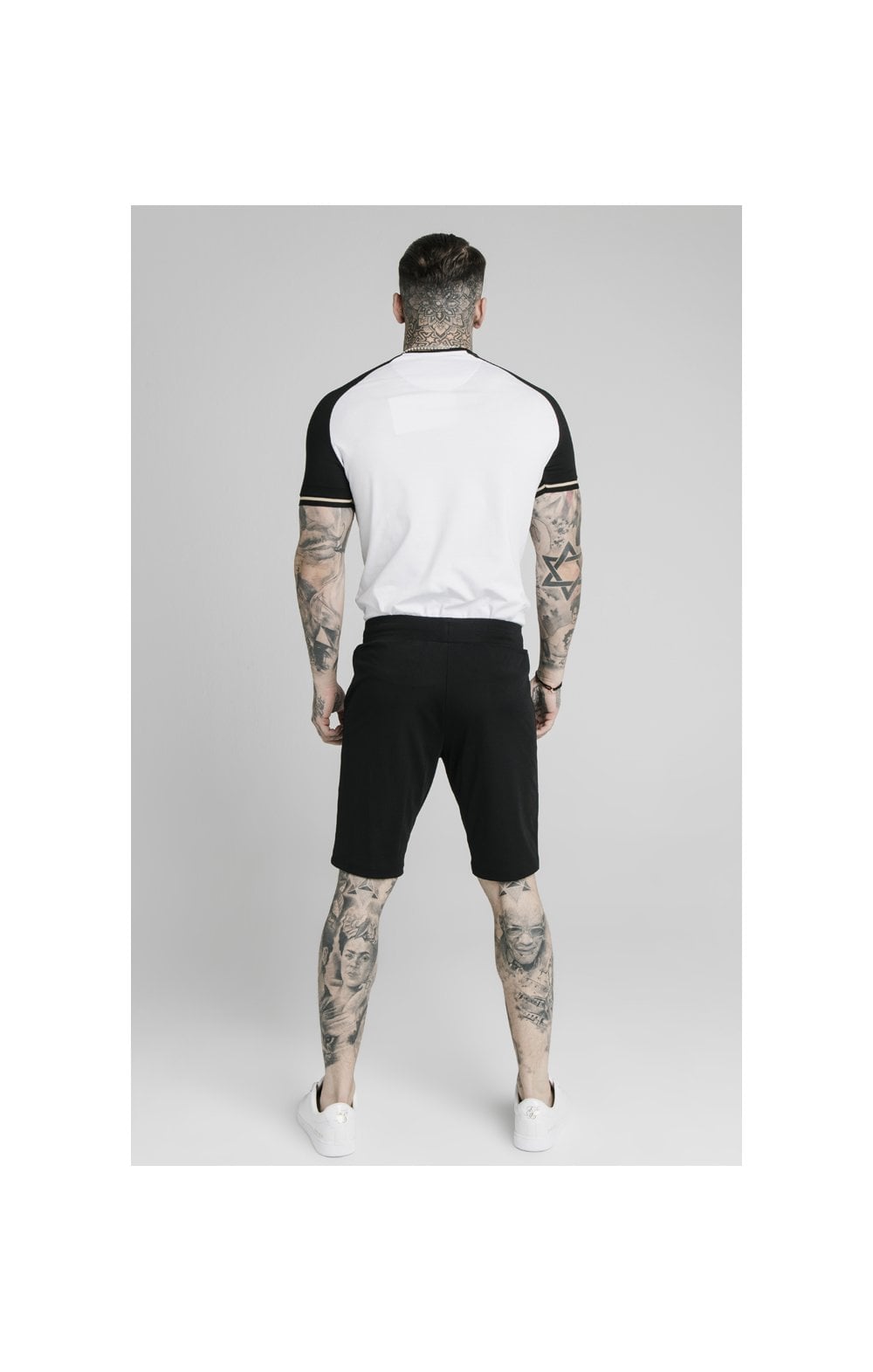 Load image into Gallery viewer, SikSilk S/S Raglan Inset Cuff Gym Tee - White &amp; Black (5)