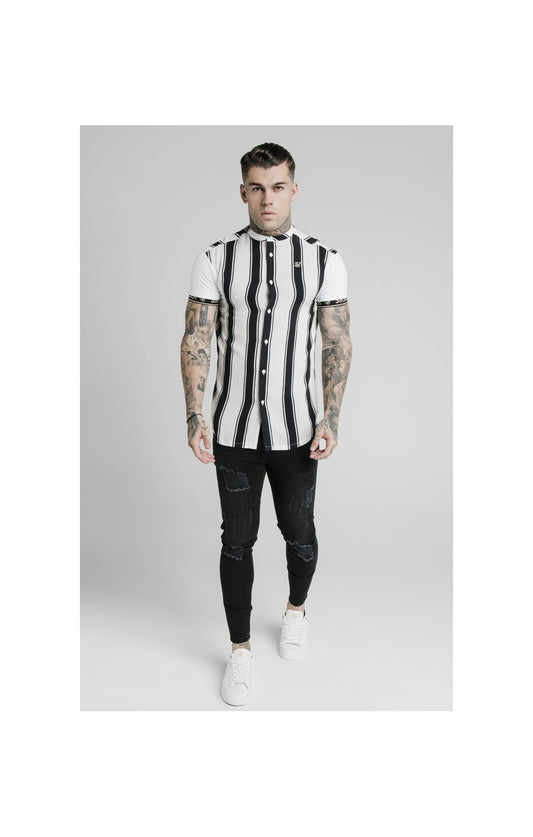 SikSilk High Collar Resort Shirt - Black & White