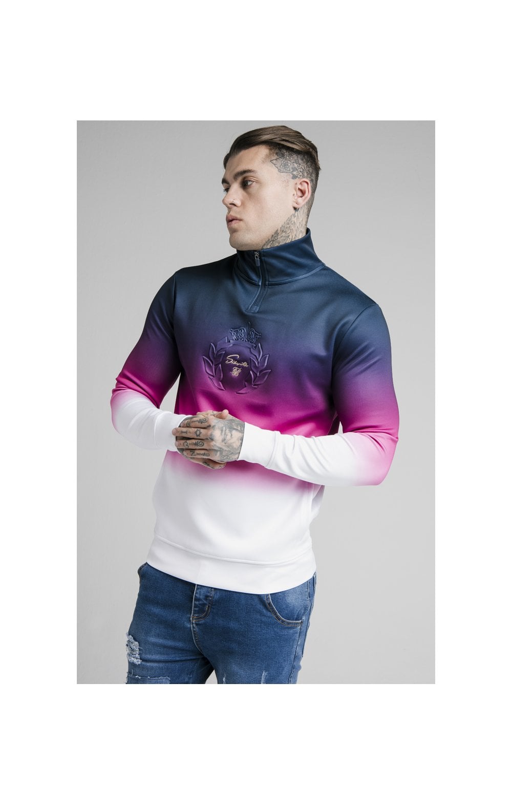 Load image into Gallery viewer, SikSilk Quarter Zip Overhead Track Top - Navy,Pink &amp; White