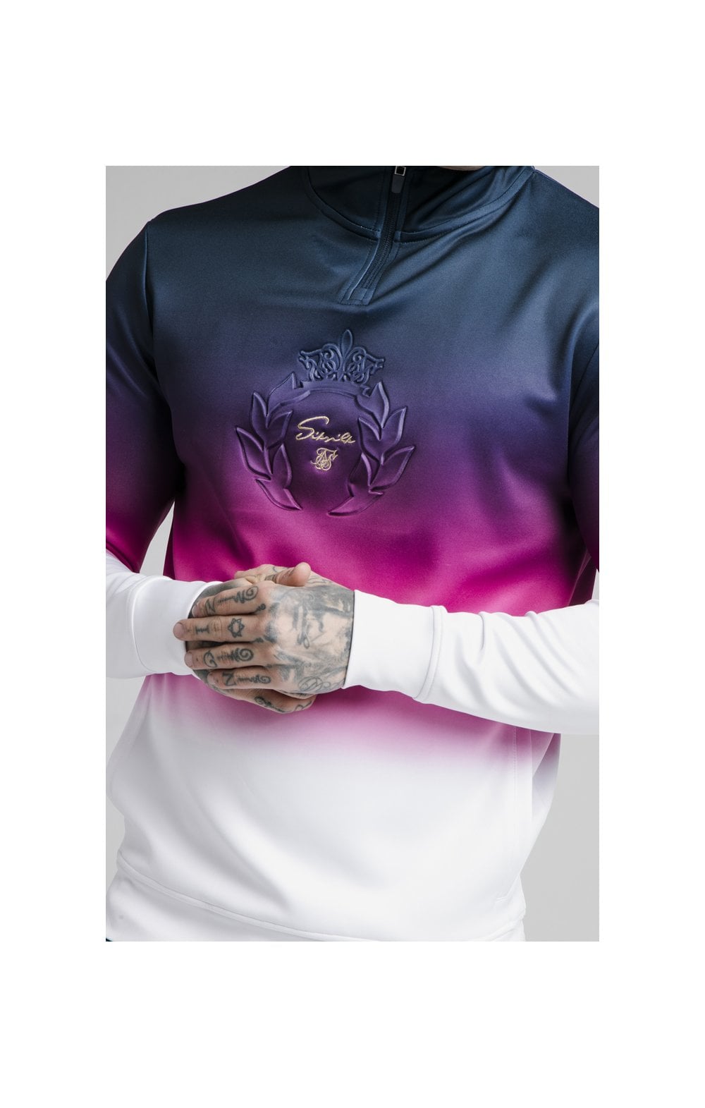 Load image into Gallery viewer, SikSilk Quarter Zip Overhead Track Top - Navy,Pink &amp; White (1)
