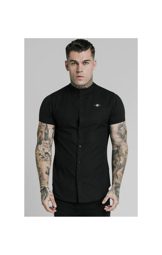 Black Short Sleeve Standard Collar Shirt