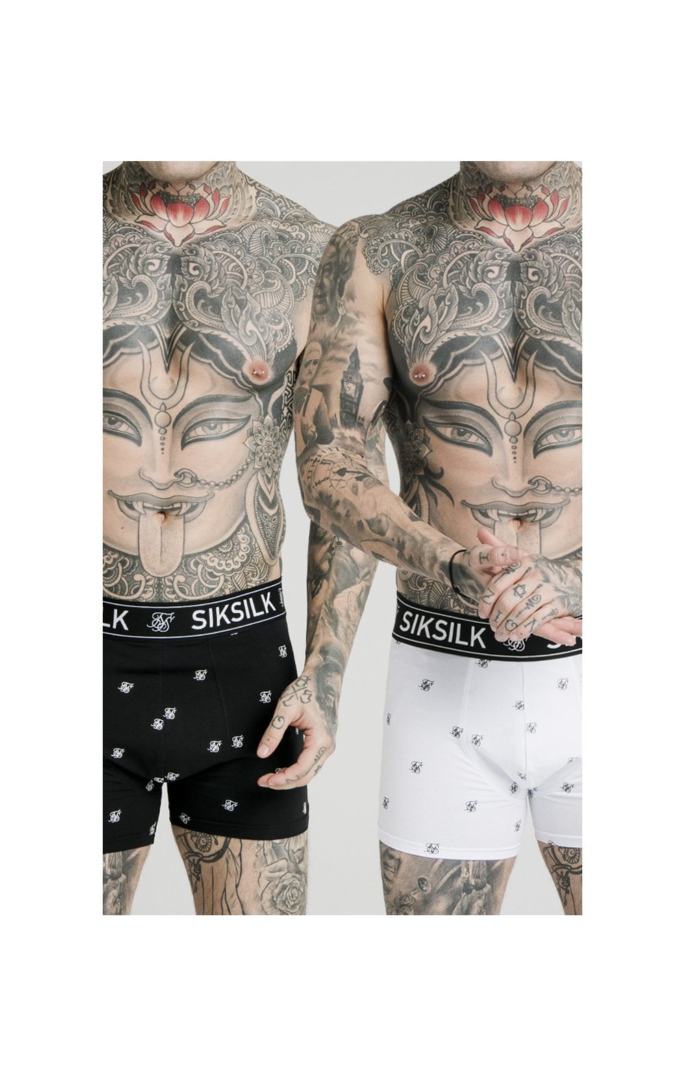 Load image into Gallery viewer, SikSilk Logo Taped Boxer Shorts (2 Pack) - White &amp; Black Pack of 2 Boxers - 1 White pair and 1 Black pair