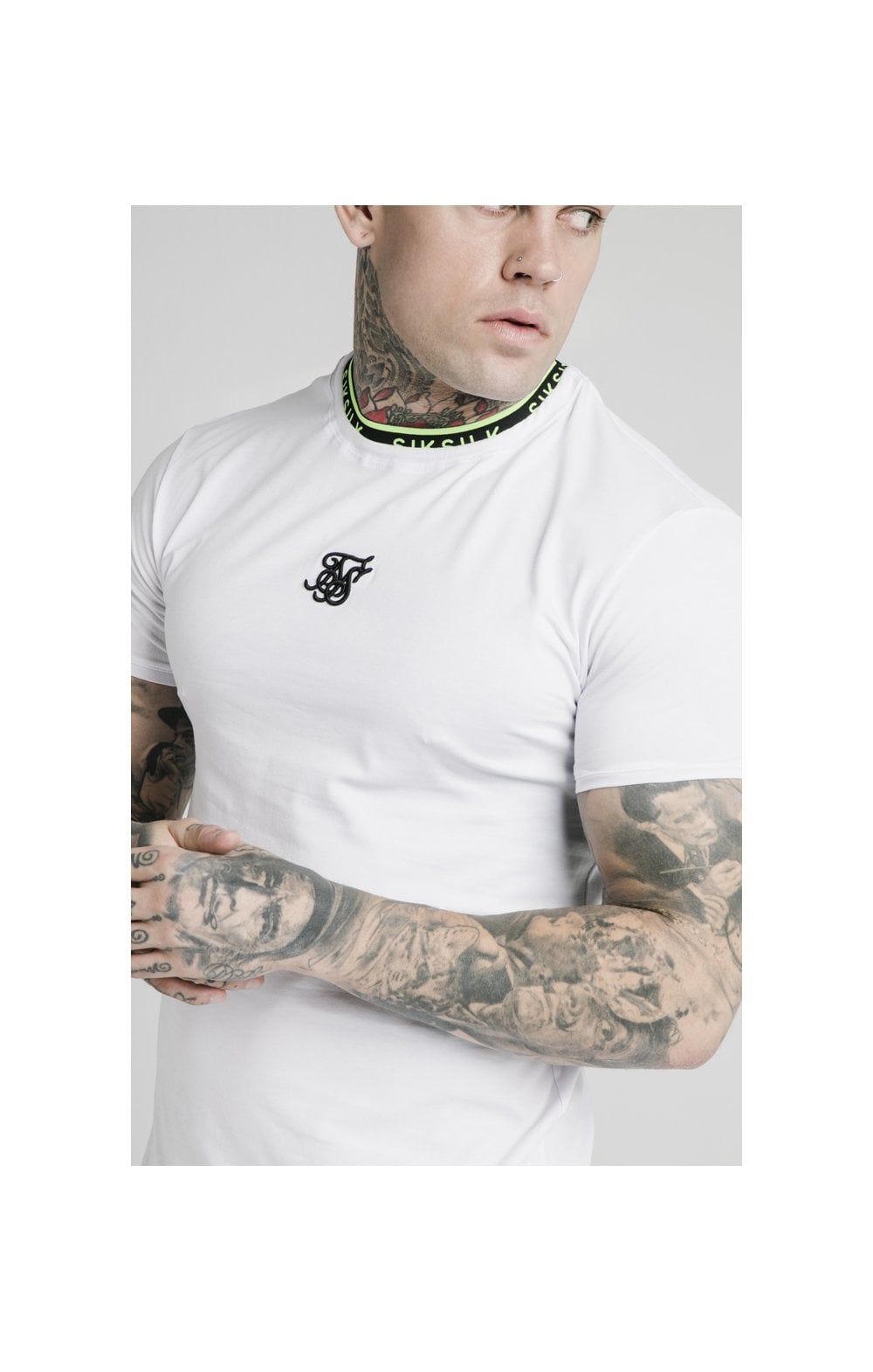 Load image into Gallery viewer, SikSilk Straight Hem Tape Collar Gym Tee - White (1)