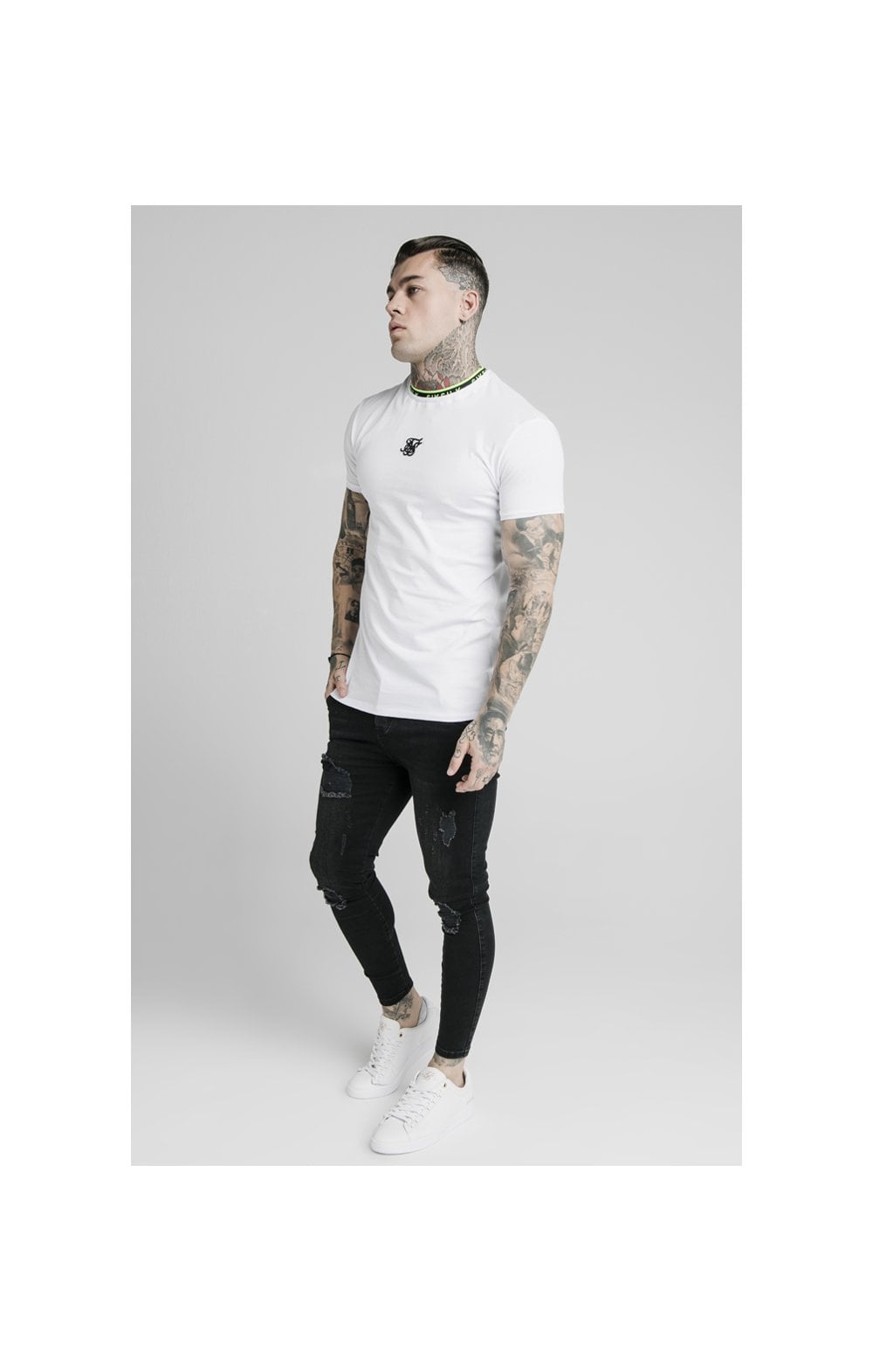 Load image into Gallery viewer, SikSilk Straight Hem Tape Collar Gym Tee - White (3)