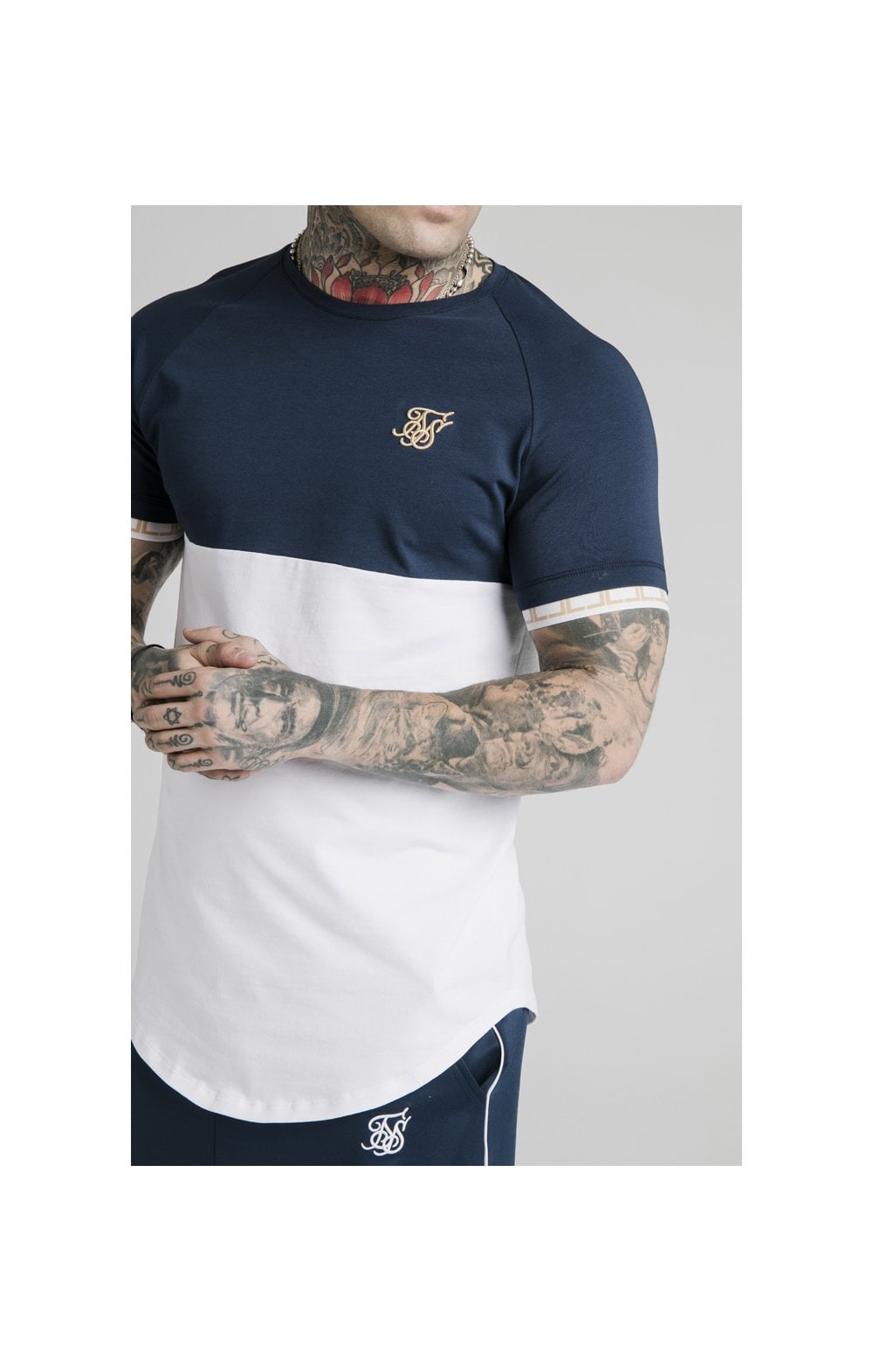 Load image into Gallery viewer, SikSilk S/S Cut &amp; Sew Tech Tee - Navy &amp; White