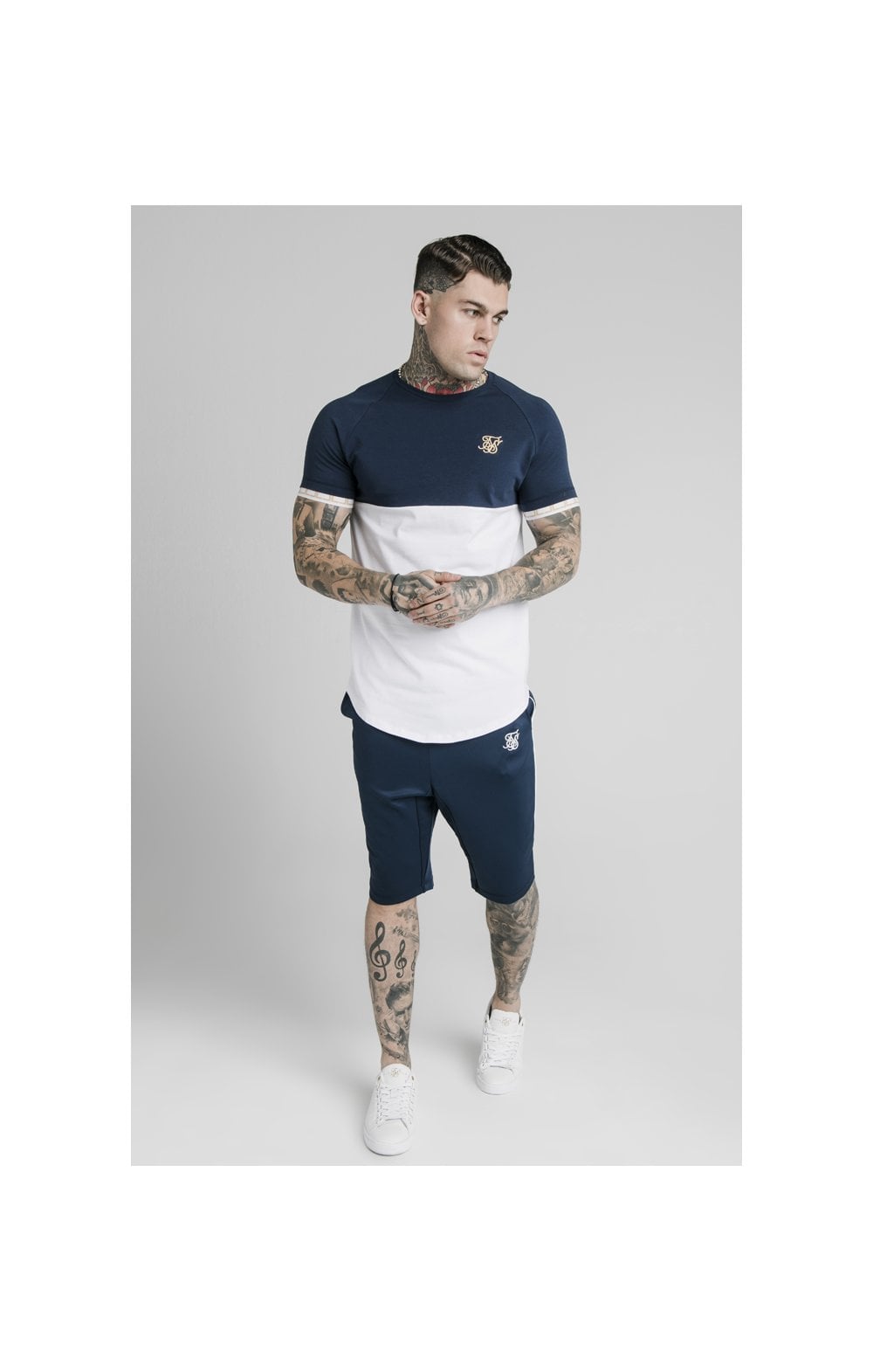 Load image into Gallery viewer, SikSilk S/S Cut &amp; Sew Tech Tee - Navy &amp; White (1)