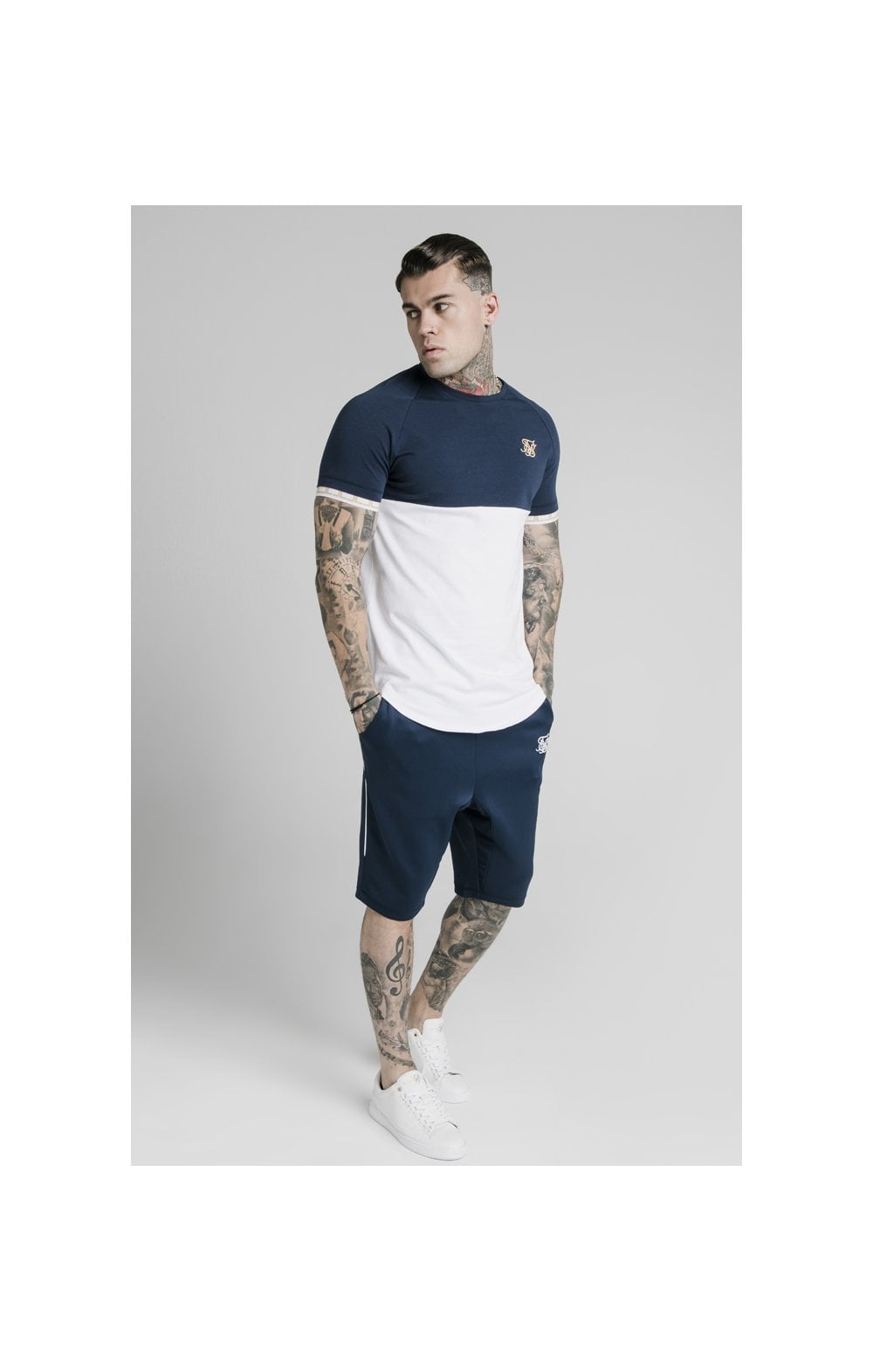 Load image into Gallery viewer, SikSilk S/S Cut &amp; Sew Tech Tee - Navy &amp; White (2)