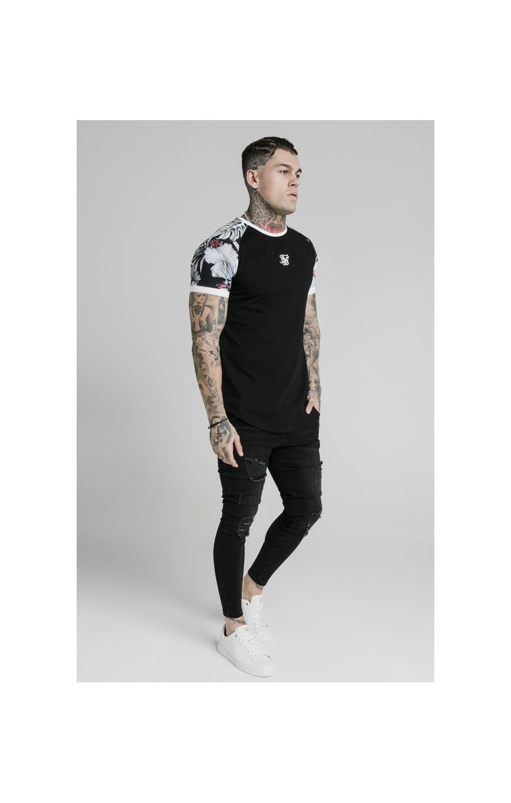 Load image into Gallery viewer, SikSilk S/S Floral Raglan Tech Tee - Black (2)