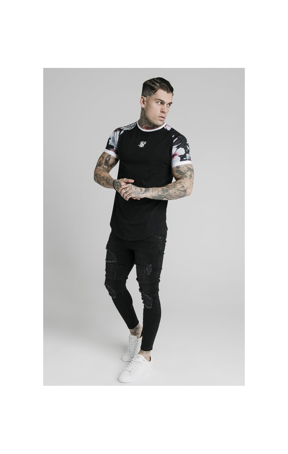 Load image into Gallery viewer, SikSilk S/S Floral Raglan Tech Tee - Black (3)