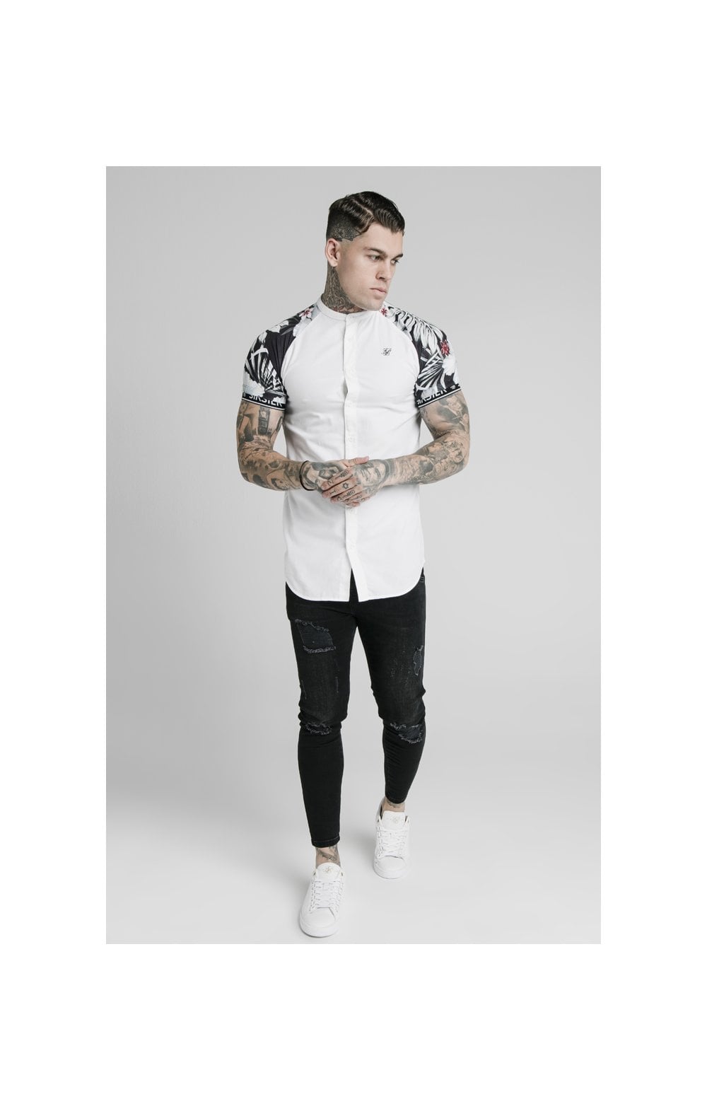 Load image into Gallery viewer, SikSilk S/S Floral Raglan Tech Shirt - White &amp; Floral (1)