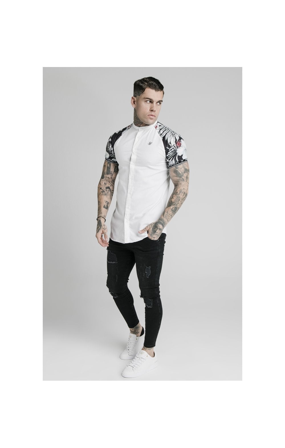 Load image into Gallery viewer, SikSilk S/S Floral Raglan Tech Shirt - White &amp; Floral (2)