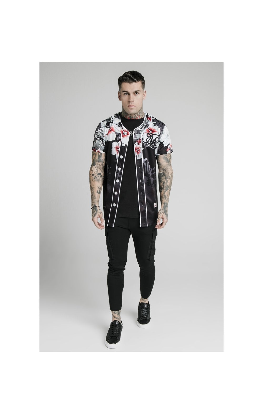Load image into Gallery viewer, SikSilk Floral Baseball Jersey - Black (2)