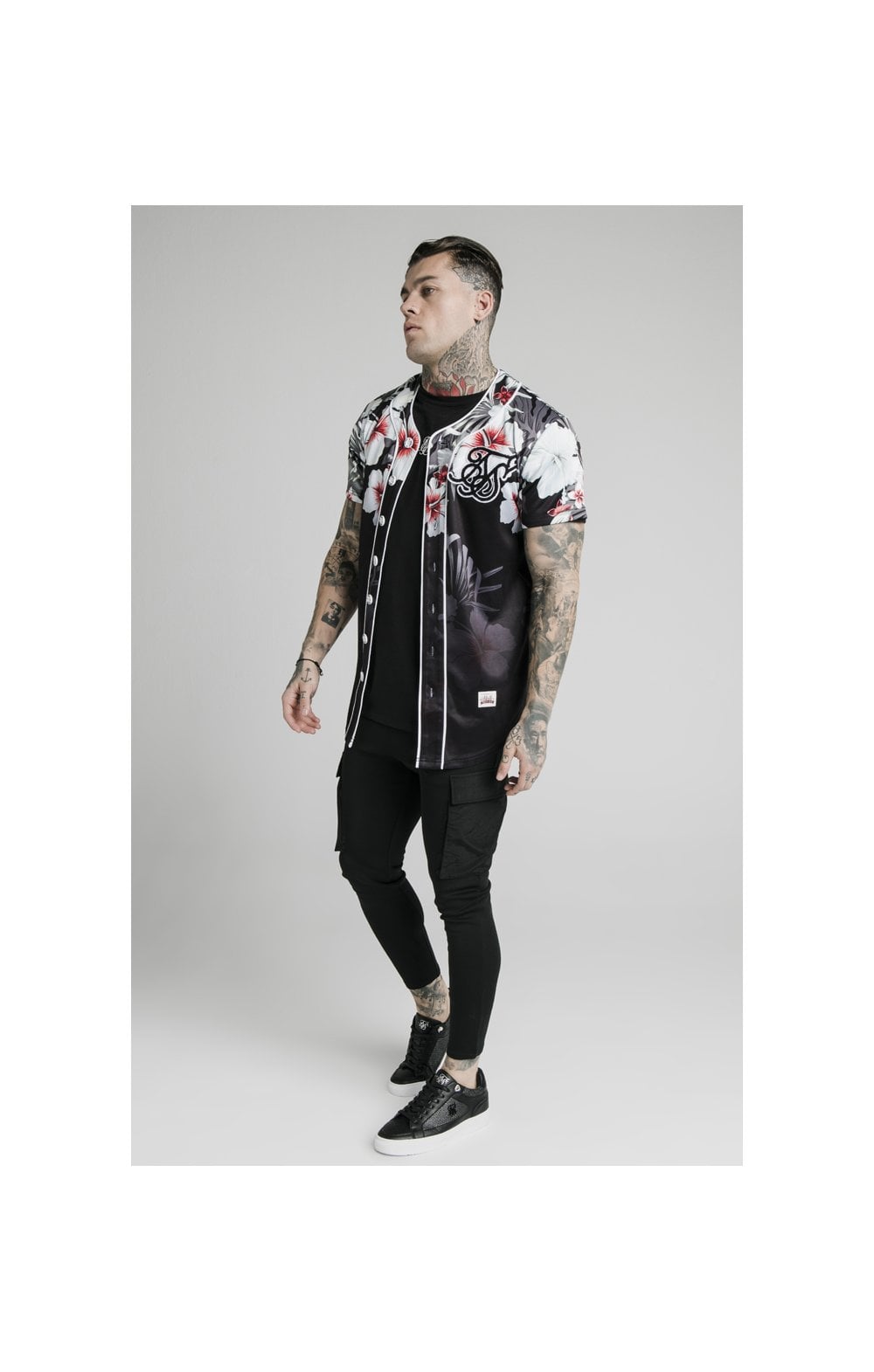 Load image into Gallery viewer, SikSilk Floral Baseball Jersey - Black (3)
