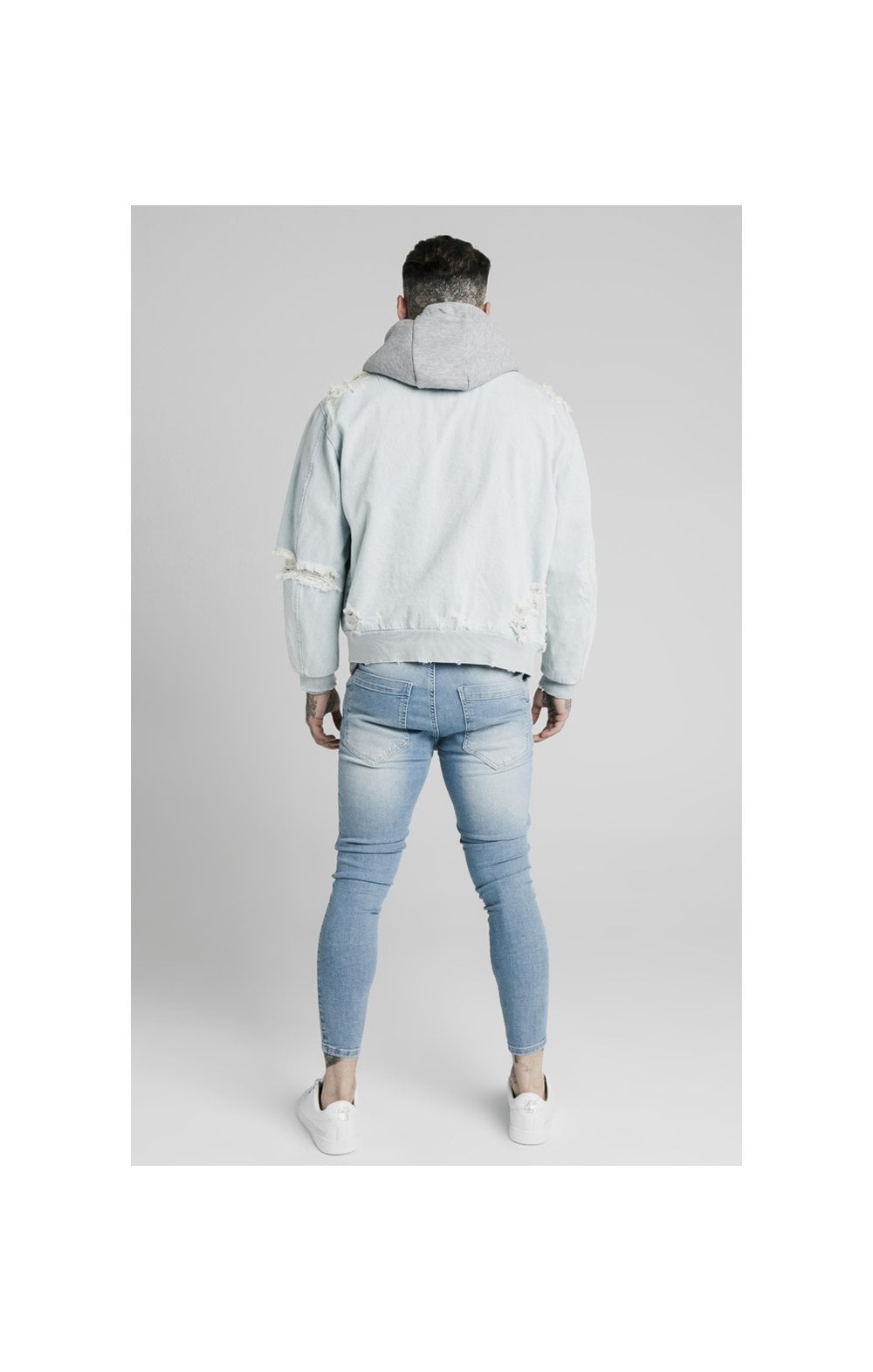 Load image into Gallery viewer, SikSilk Distressed Denim Bomber Jacket - Light Blue (5)