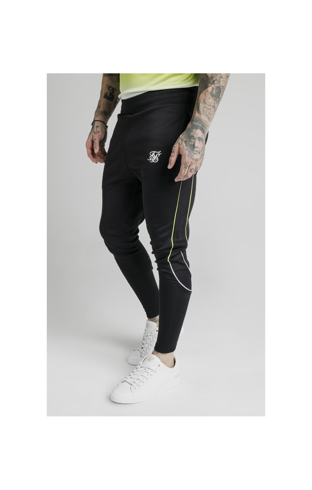 Load image into Gallery viewer, SikSilk Tri Fade Tape Track Pants - Black,Fluro &amp; White