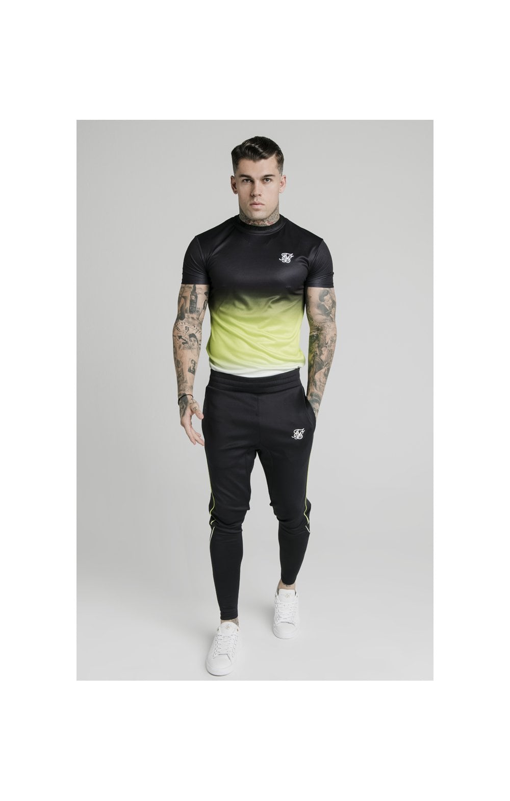 Load image into Gallery viewer, SikSilk Tri Fade Tape Track Pants - Black,Fluro &amp; White (4)