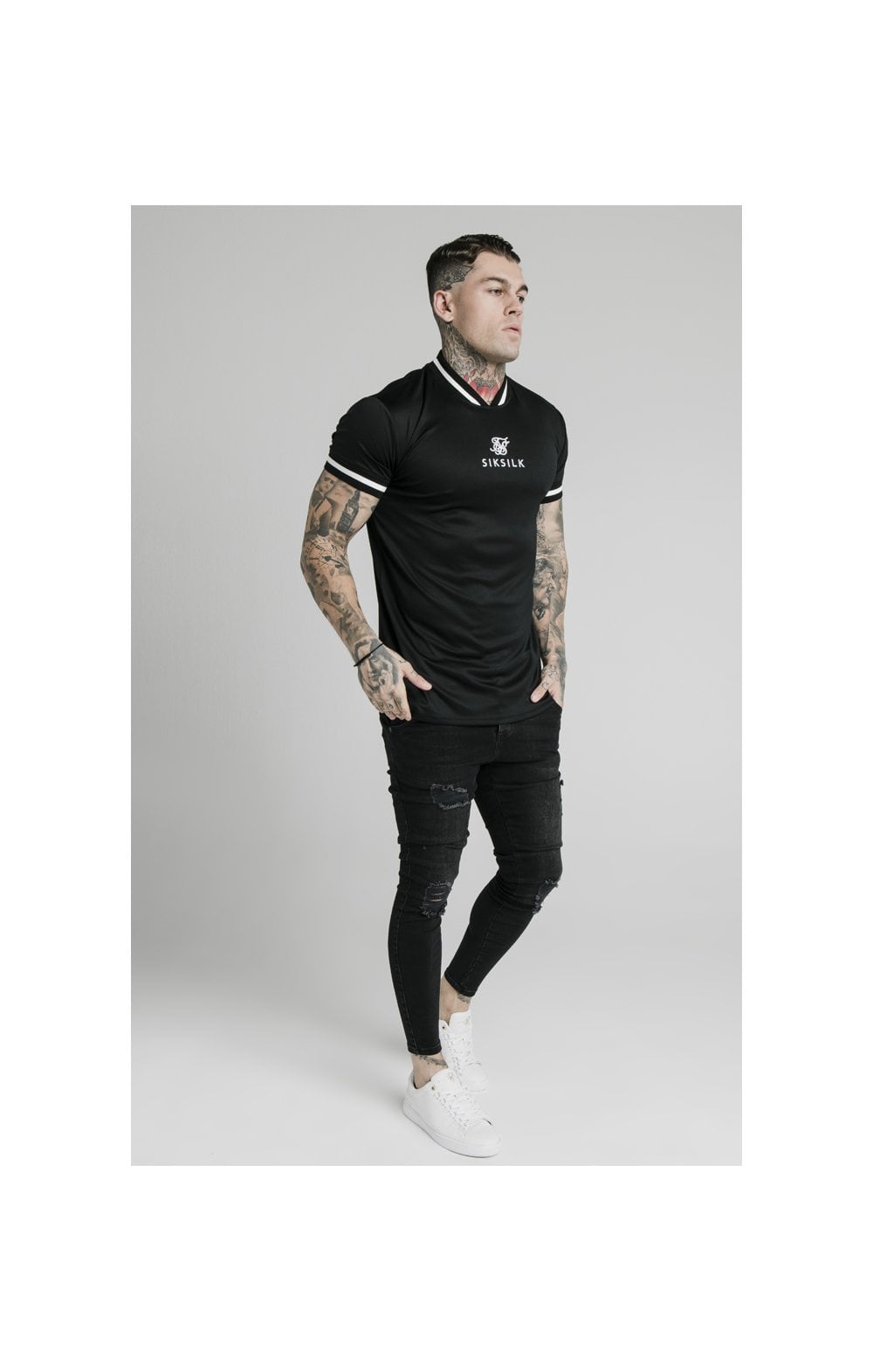 Load image into Gallery viewer, SikSilk S/S Poly Rib Collar Tee - Black (2)