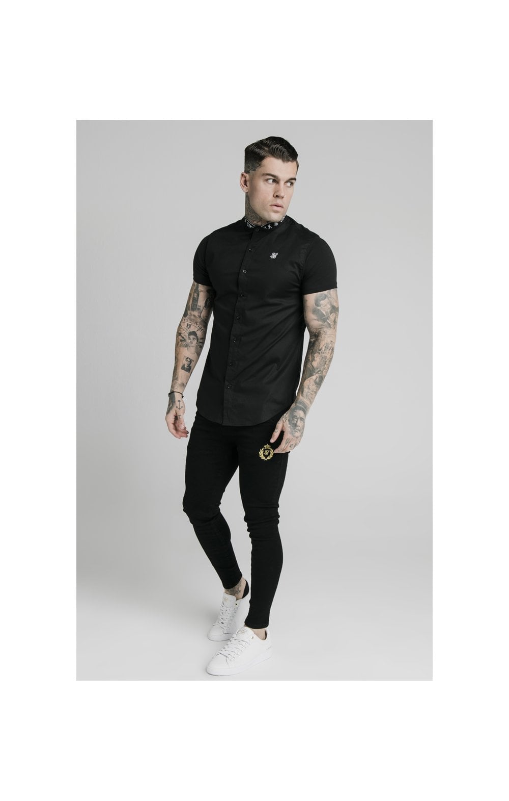 Load image into Gallery viewer, SikSilk S/S Tape Collar Shirt - Black (2)